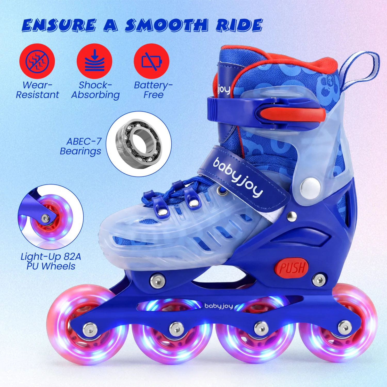 Kids Inline Skates With Light Up Wheels, Ages 9-14, Blue - Image 8