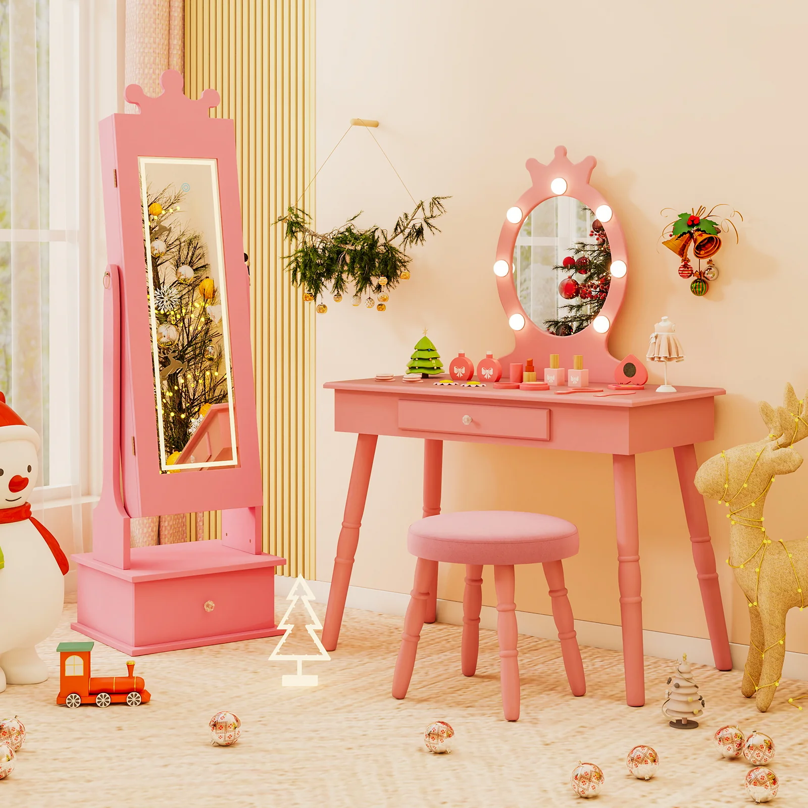 Kids Jewelry Armoire, With 3-Color Lighted Full Length Mirror, Pink - Image 6