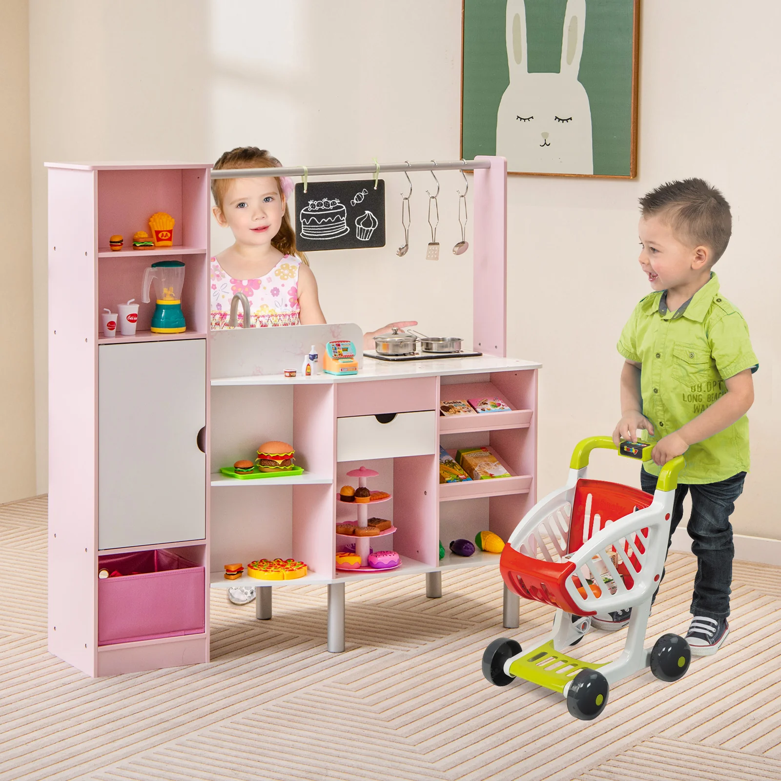 Kids Kitchen And Market, 2-In-1 Double-Sided, Pink - Image 2