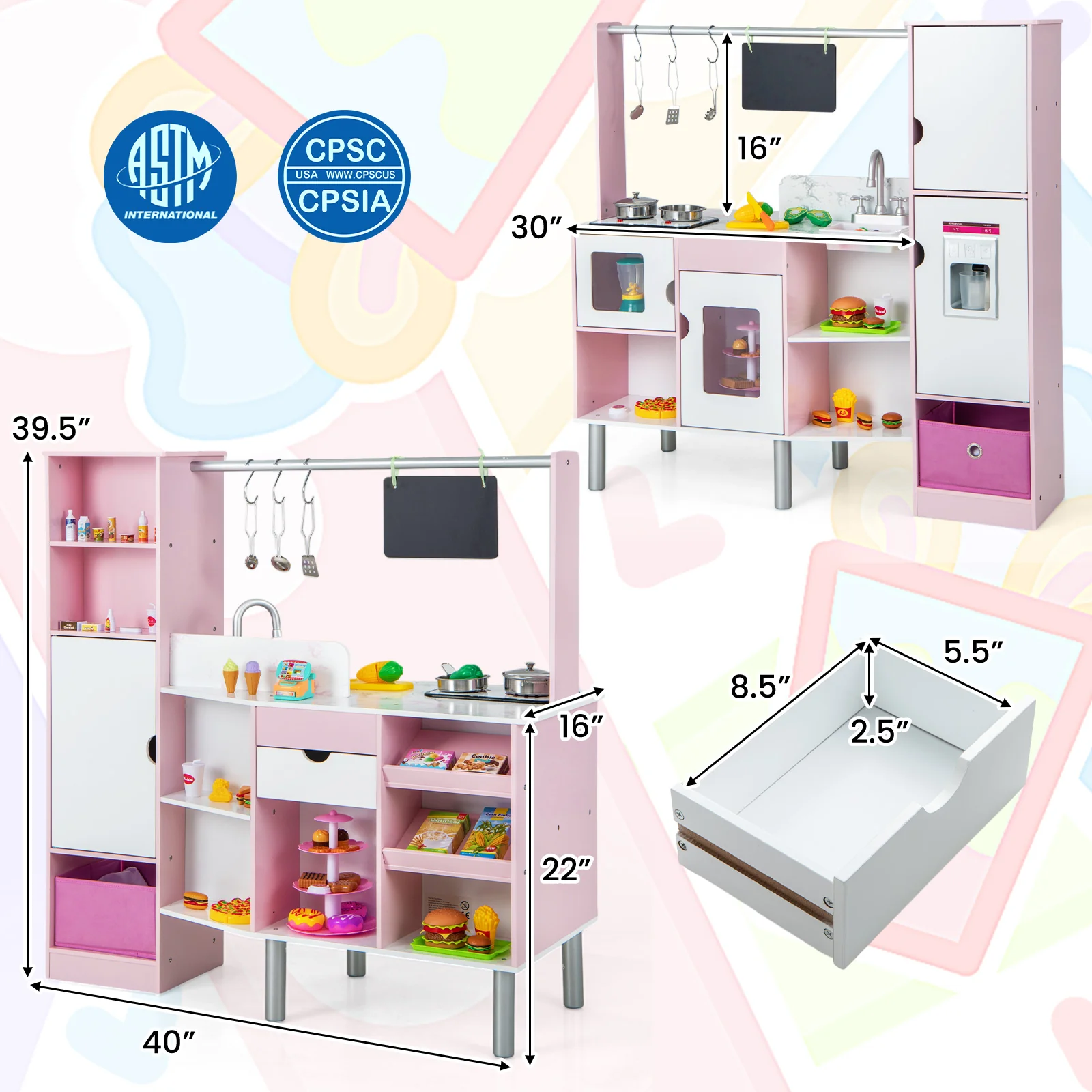 Kids Kitchen And Market, 2-In-1 Double-Sided, Pink - Image 5