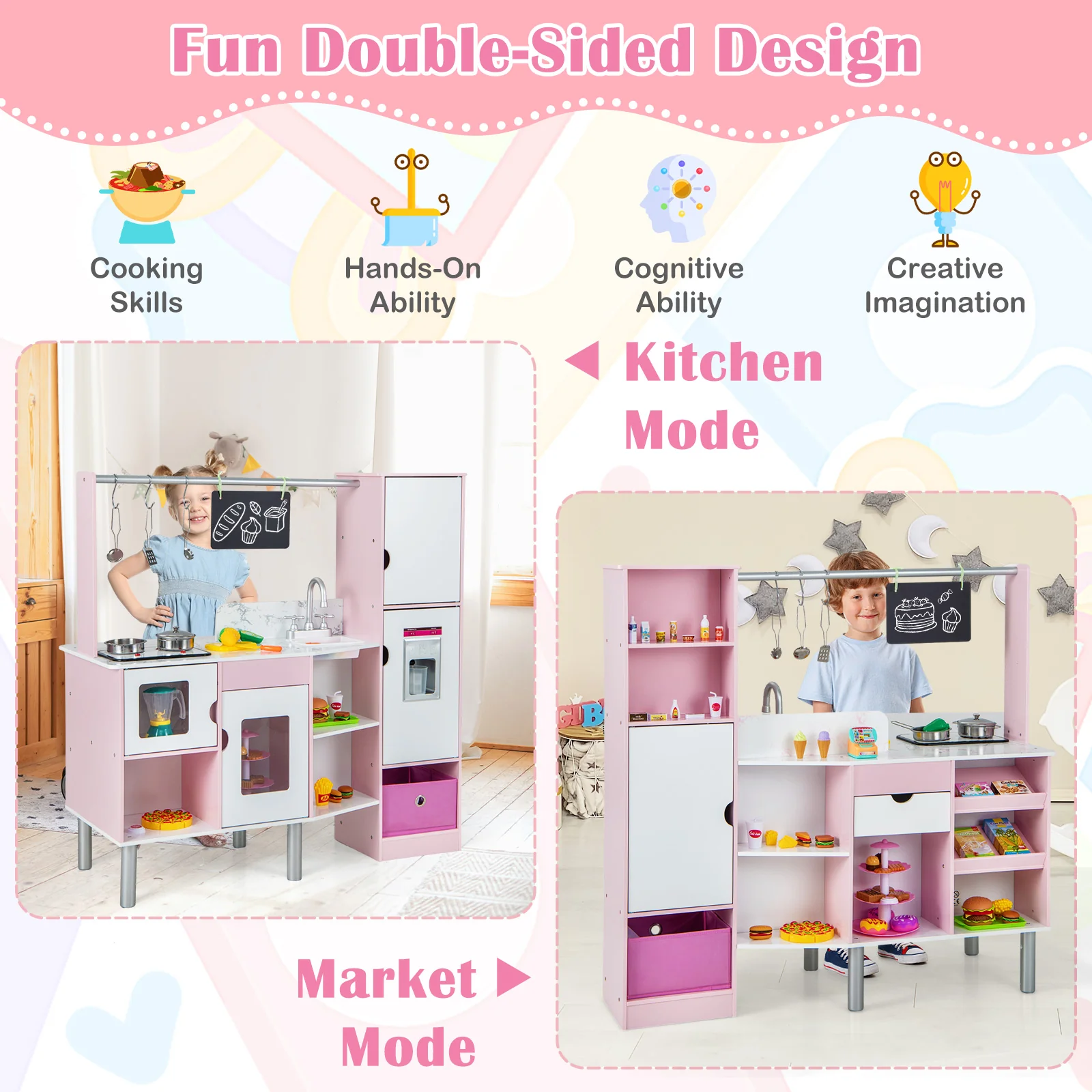 Kids Kitchen And Market, 2-In-1 Double-Sided, Pink - Image 6
