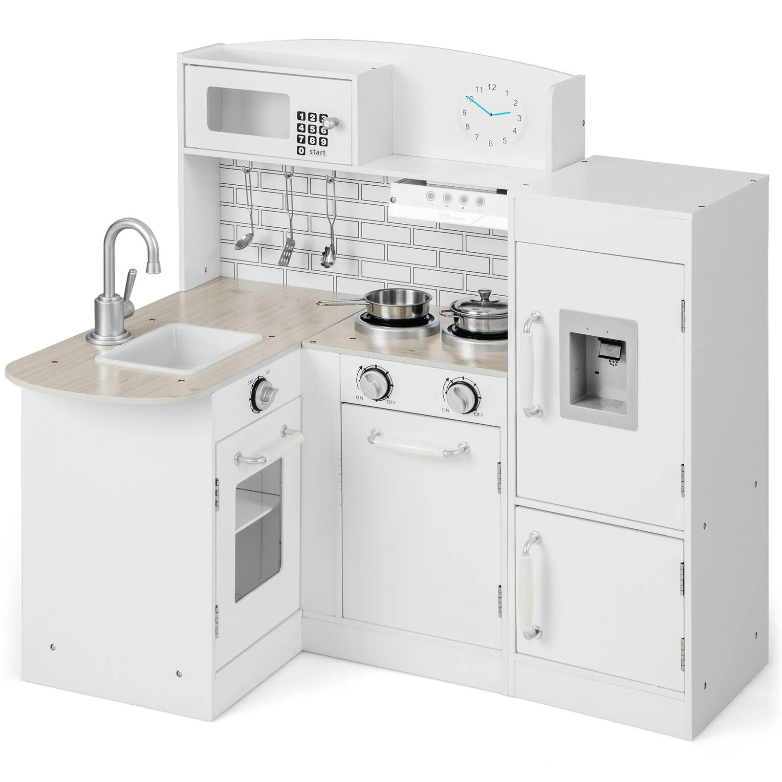 Kids Kitchen Playset, Realistic Microwave Oven Stove, Natural