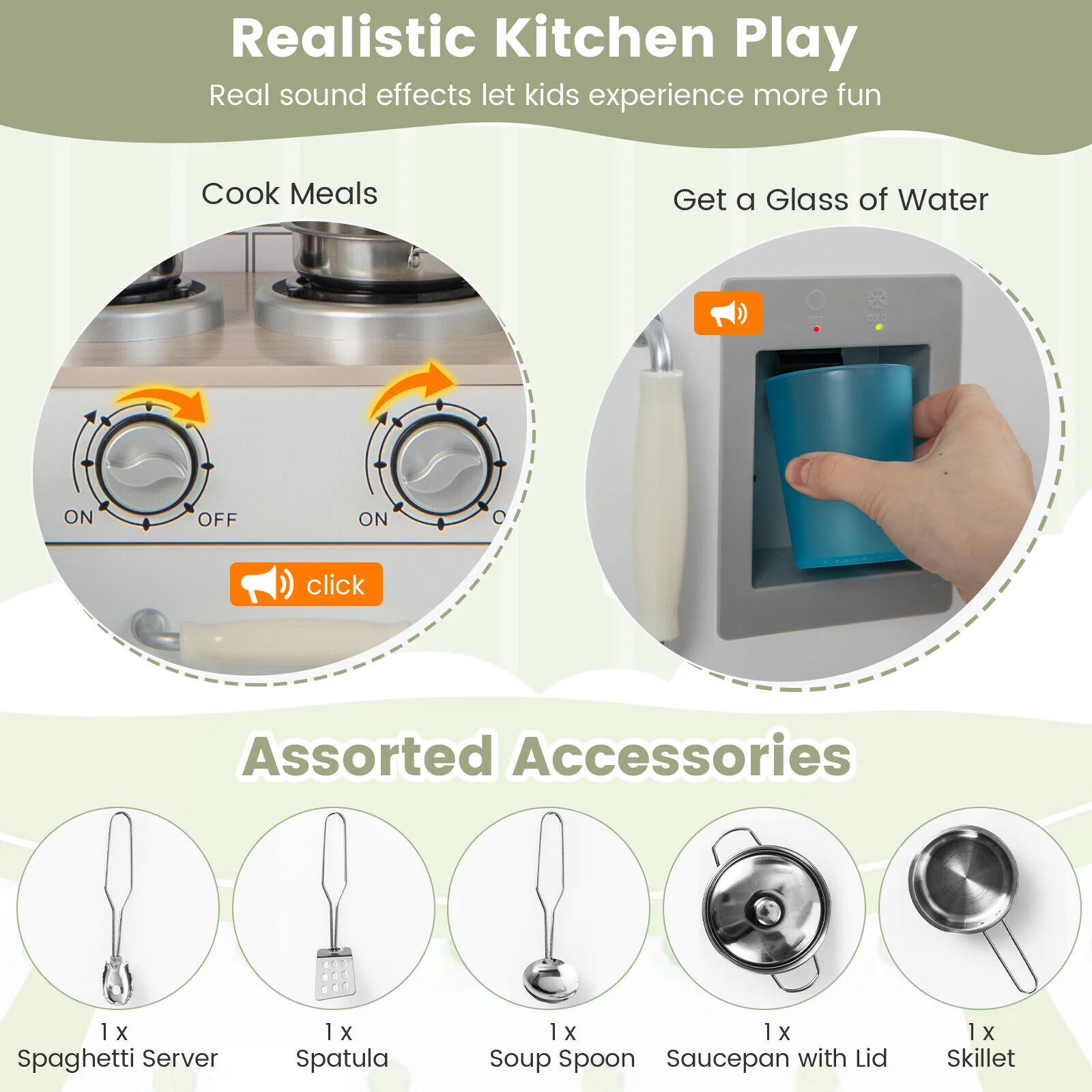 Kids Kitchen Playset, Realistic Microwave Oven Stove, Natural - Image 10