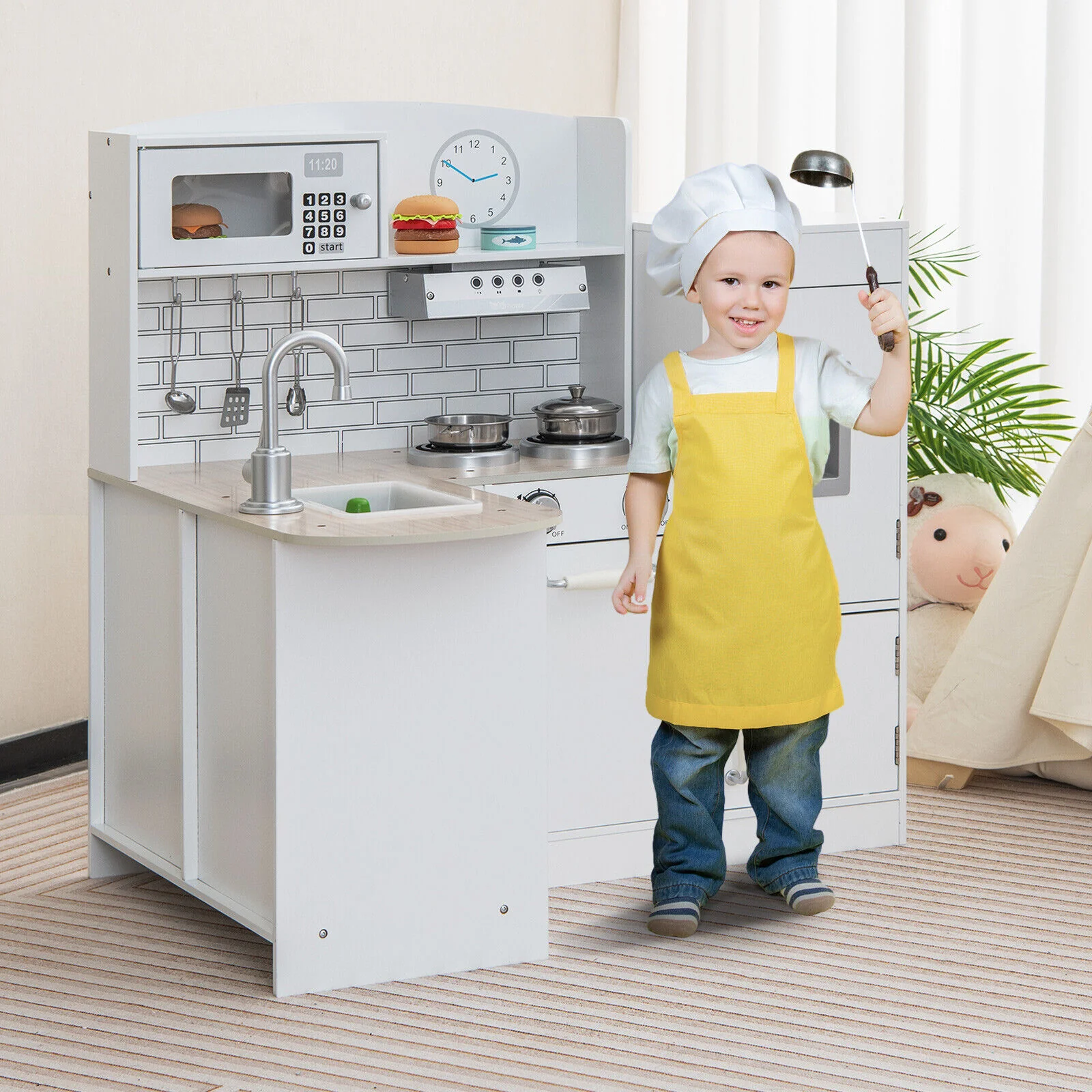 Kids Kitchen Playset, Realistic Microwave Oven Stove, Natural - Image 2