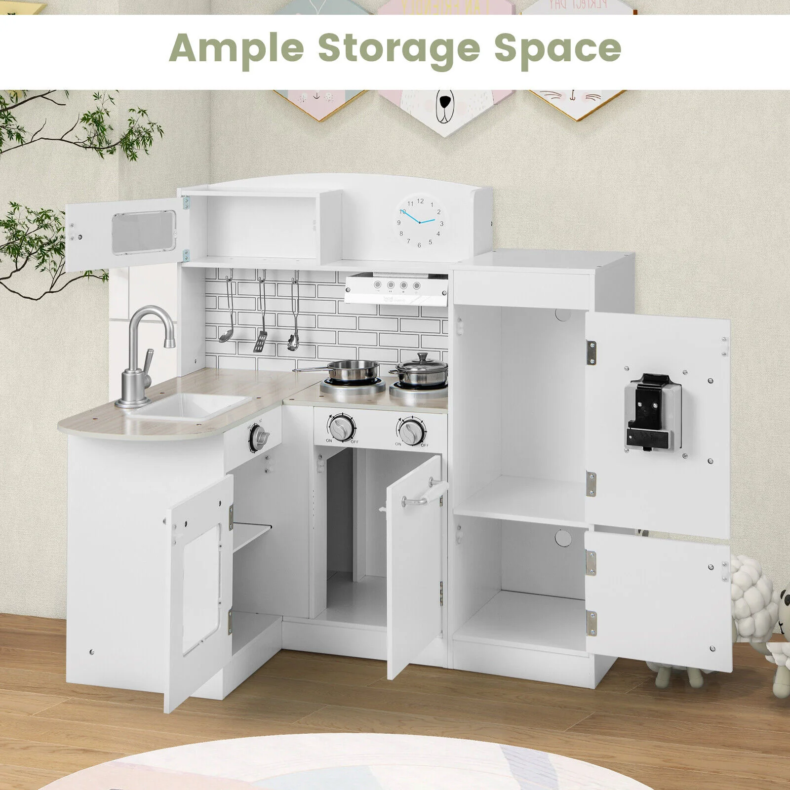 Kids Kitchen Playset, Realistic Microwave Oven Stove, Natural - Image 5