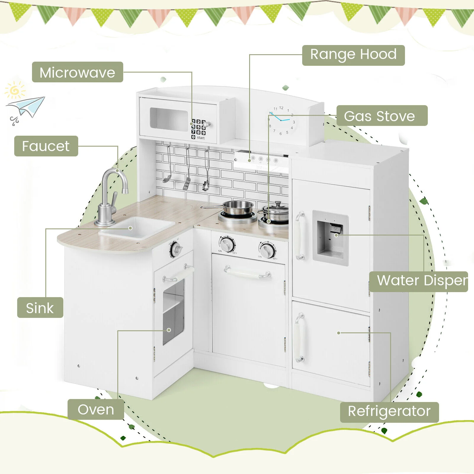 Kids Kitchen Playset, Realistic Microwave Oven Stove, Natural - Image 9
