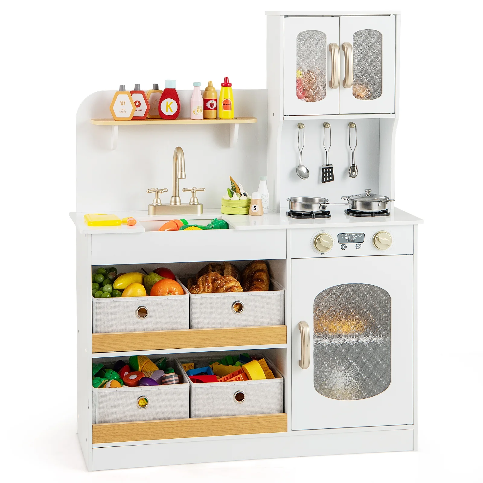 Kids Kitchen Playset With Cooking Accessories, Toy Cuttable Veggies, White - Image 4