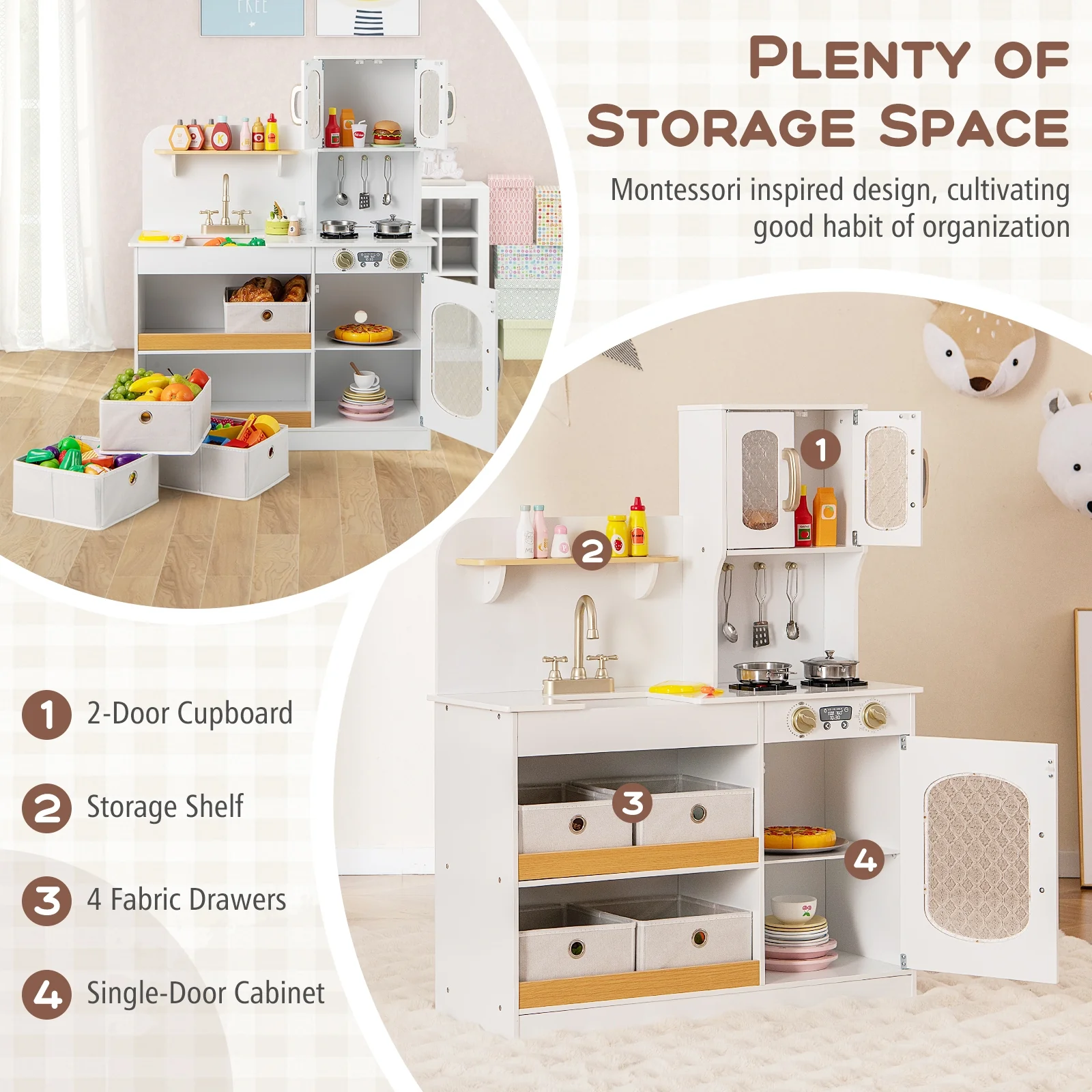 Kids Kitchen Playset With Cooking Accessories, Toy Cuttable Veggies, White - Image 9