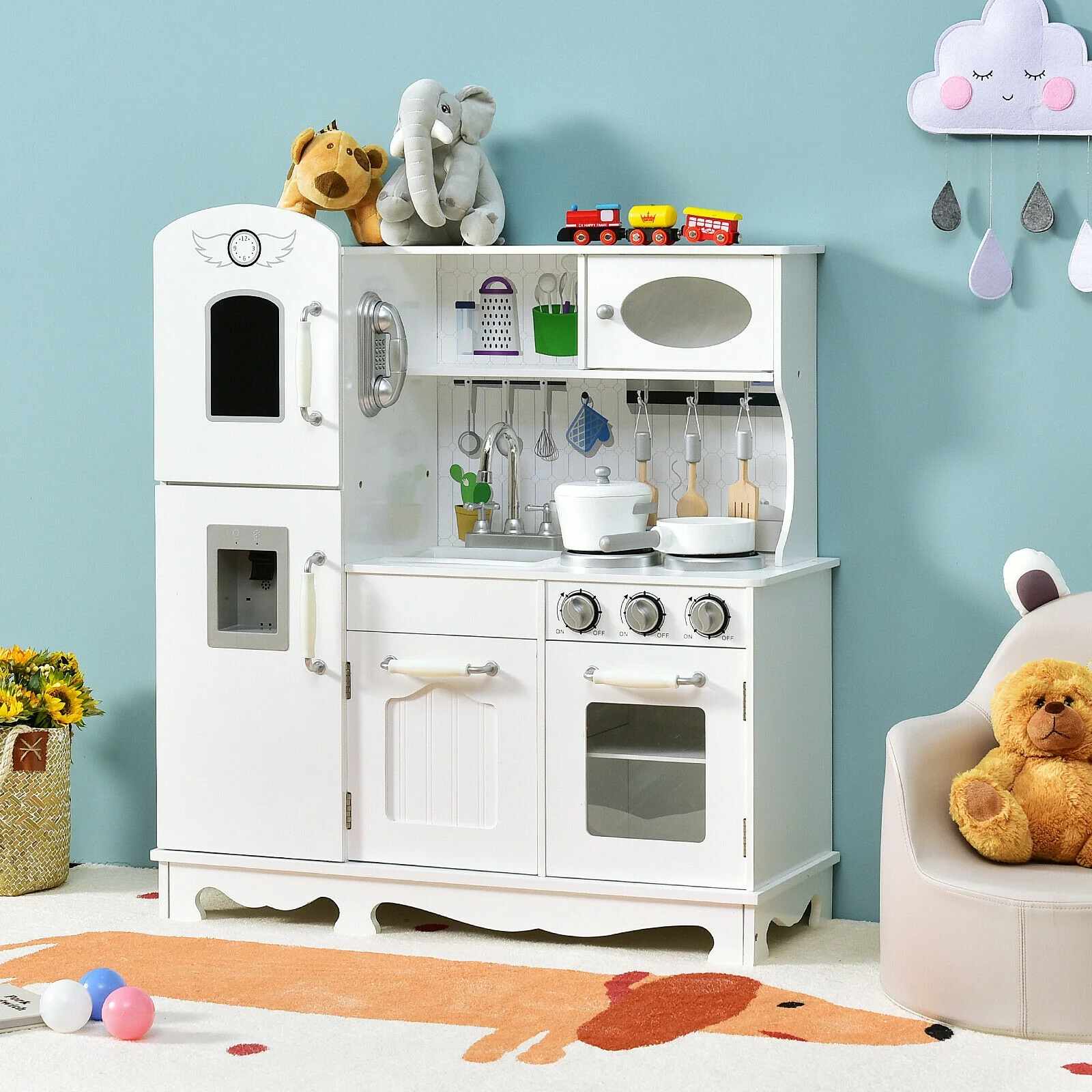 Kids Kitchen Pretend Play Cookware Set, White - Image 2