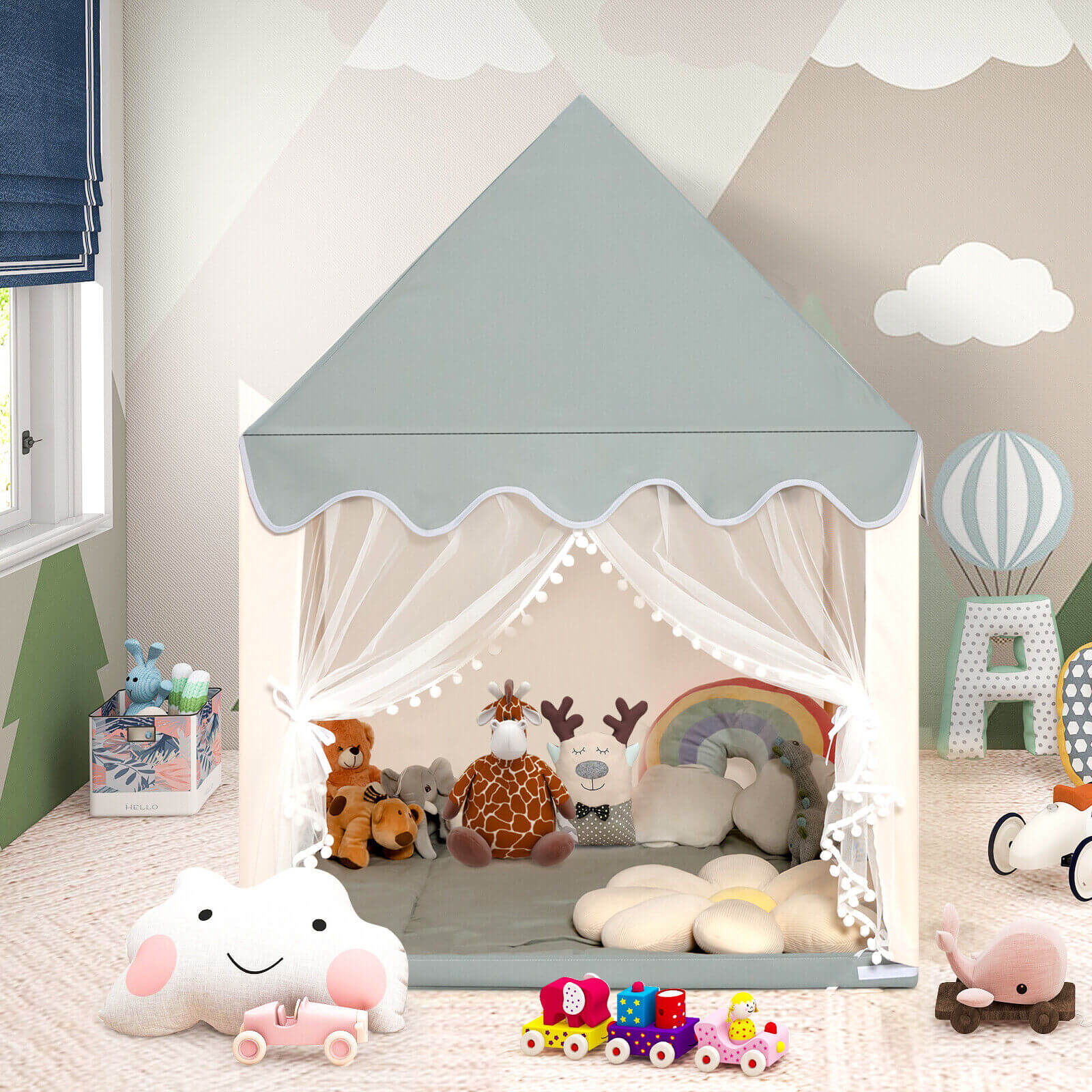 Kids Large Play Castle Fairy Tent With Mat, Beige - Image 2