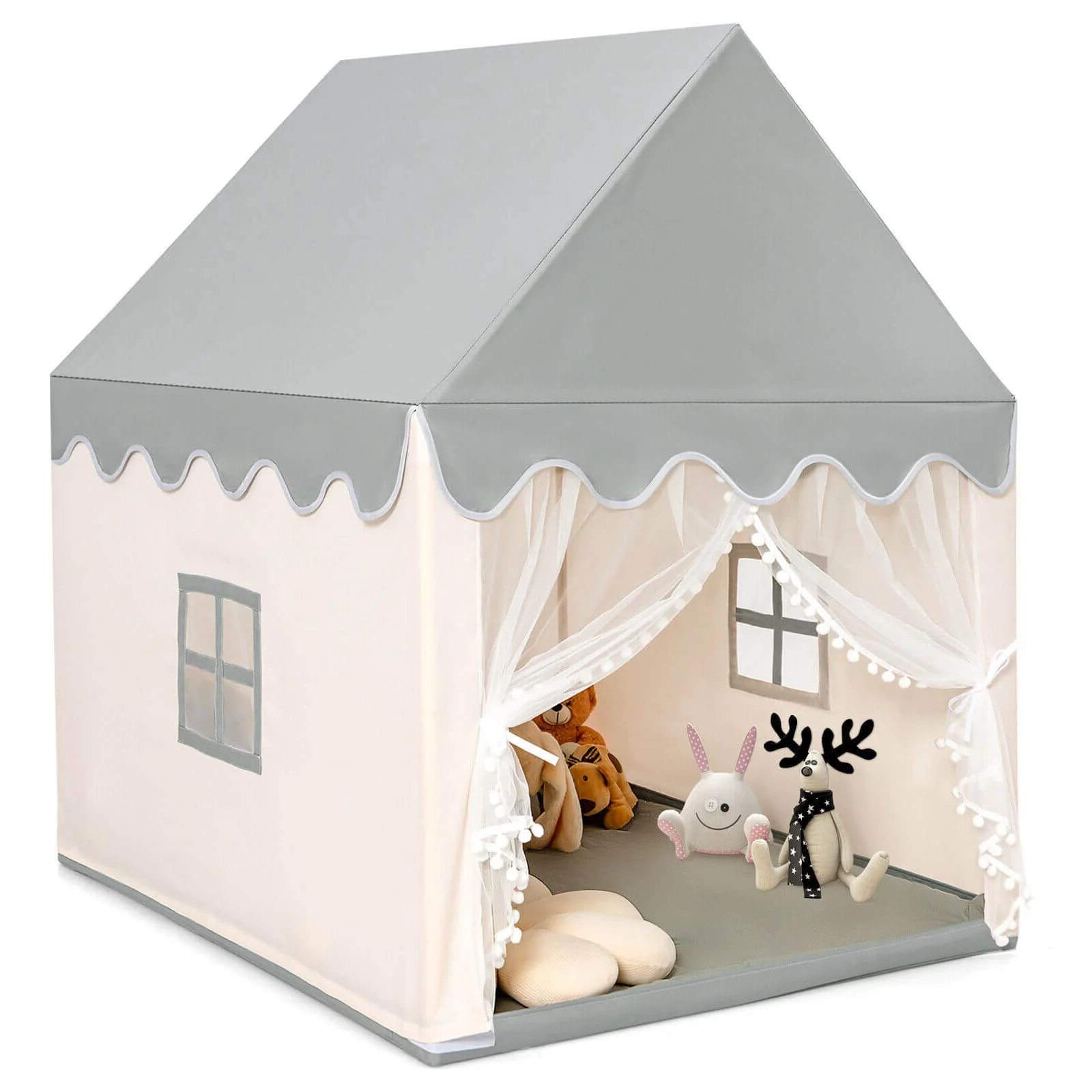 Kids Large Play Castle Fairy Tent With Mat, Beige - Image 4