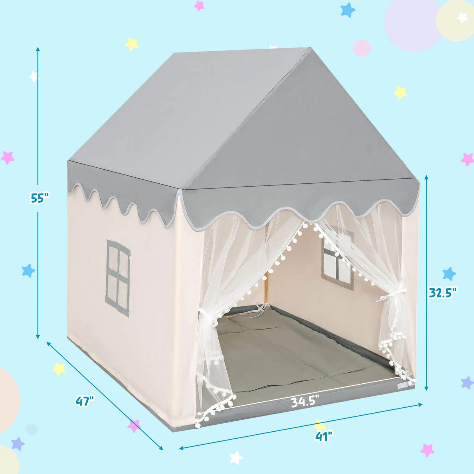 Kids Large Play Castle Fairy Tent With Mat, Beige - Image 5