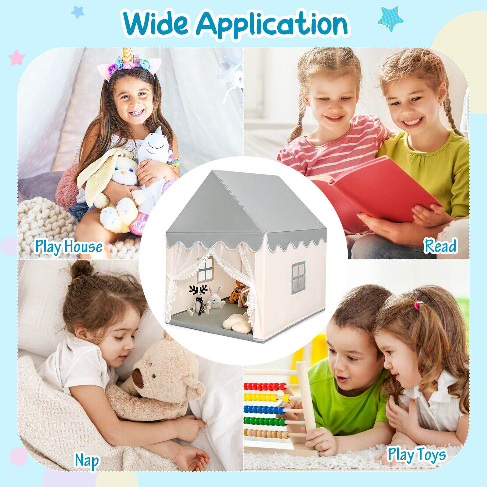 Kids Large Play Castle Fairy Tent With Mat, Beige - Image 6