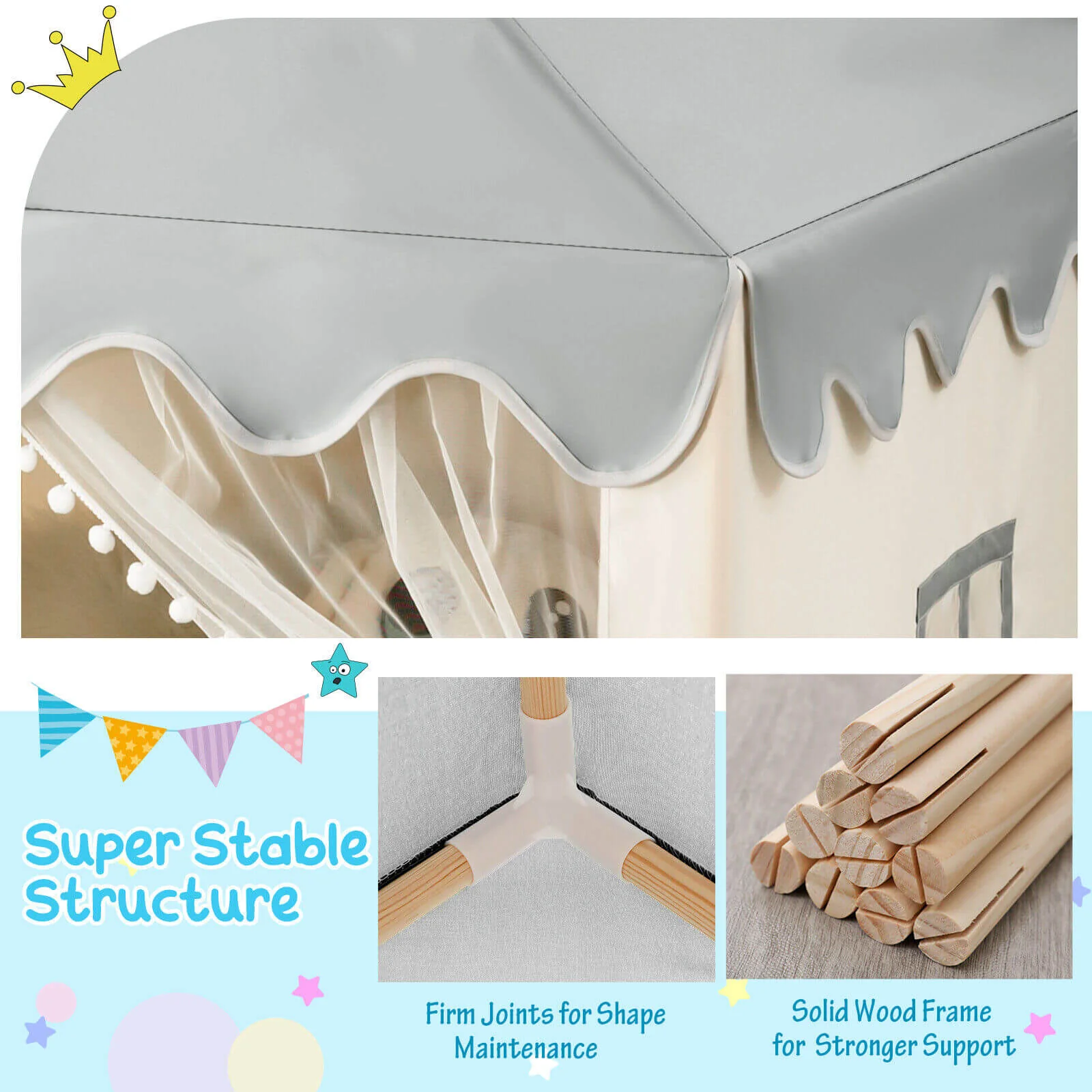 Kids Large Play Castle Fairy Tent With Mat, Beige - Image 8