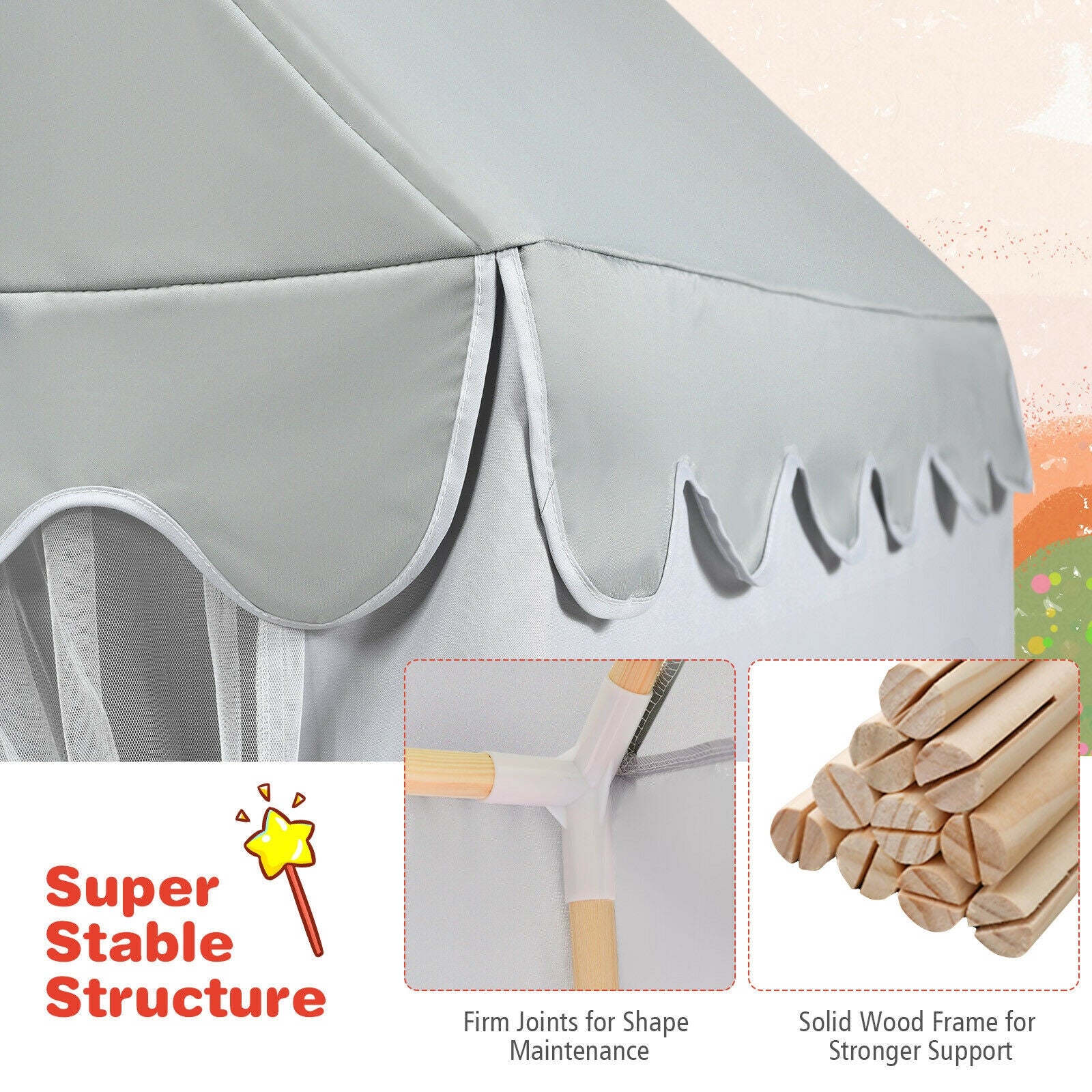 Kids Large Play Castle Fairy Tent With Mat, Gray - Image 10