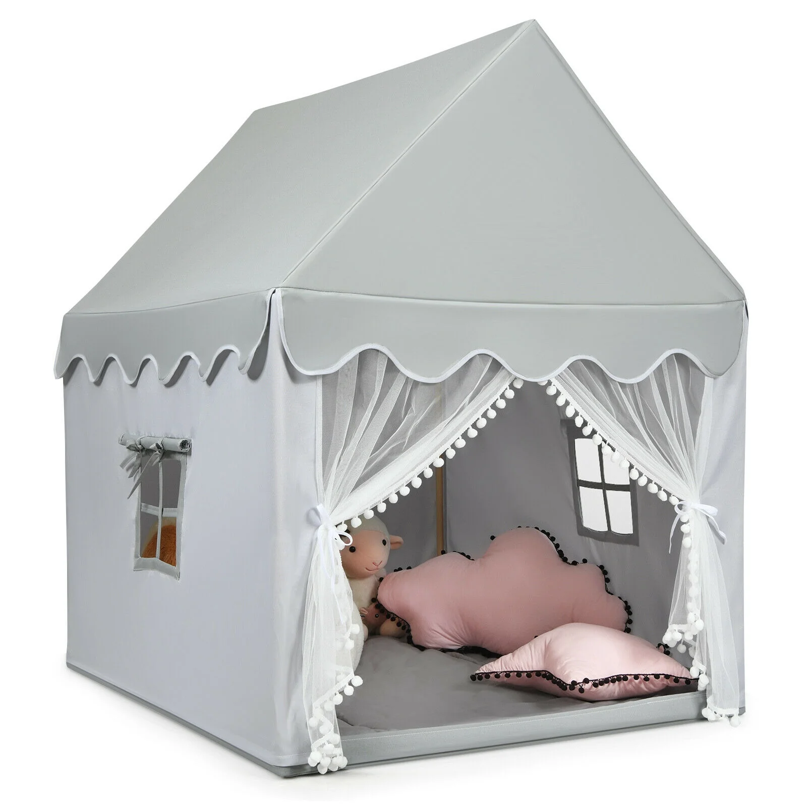Kids Large Play Castle Fairy Tent With Mat, Gray - Image 4