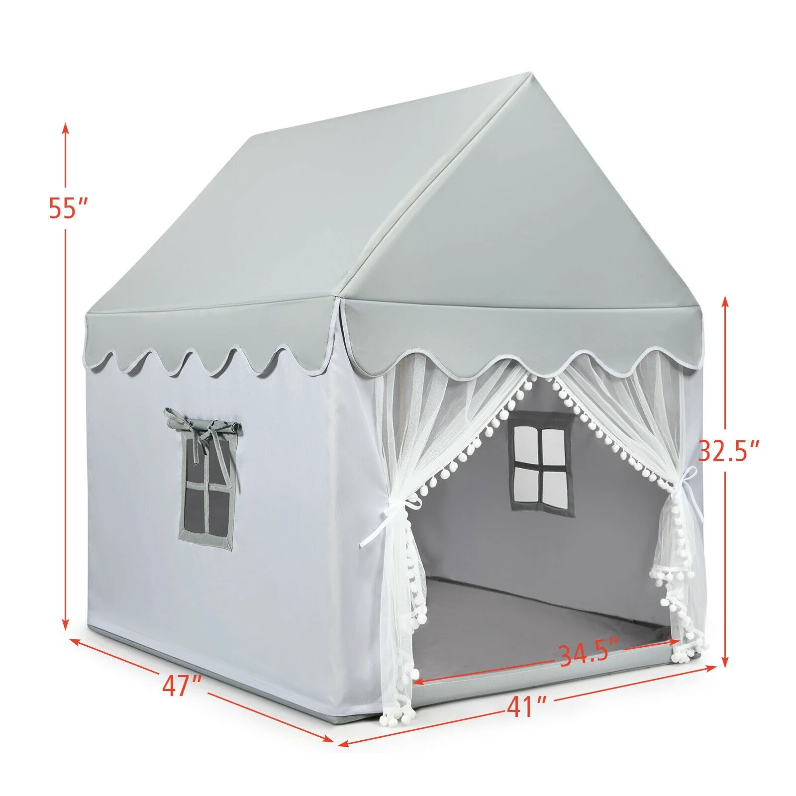 Kids Large Play Castle Fairy Tent With Mat, Gray - Image 5