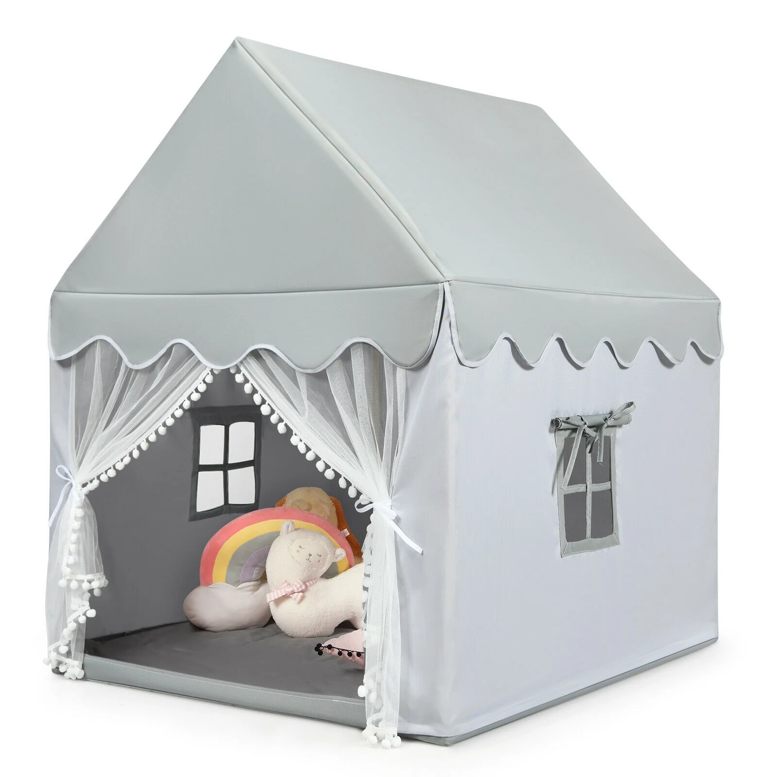 Kids Large Play Castle Fairy Tent With Mat, Gray - Image 7