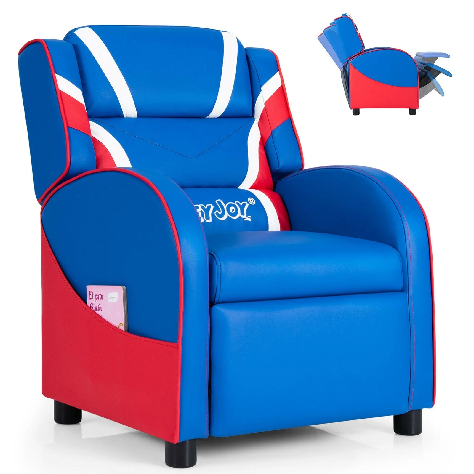 Kids Leather Recliner Chair, With Side Pockets, Blue