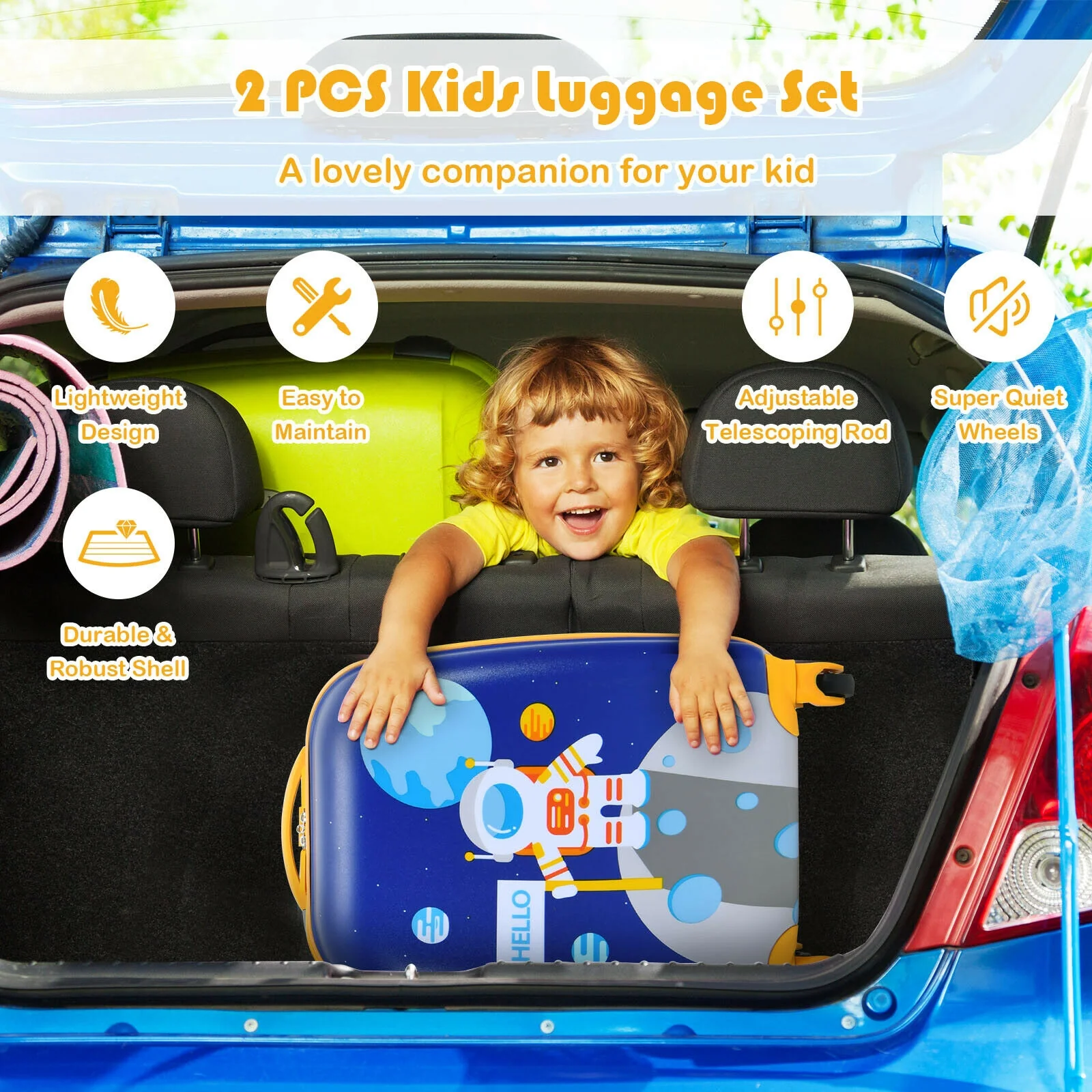 Kids Lightweight Luggage Set, Backpack And Suitcase, Blue - Image 6