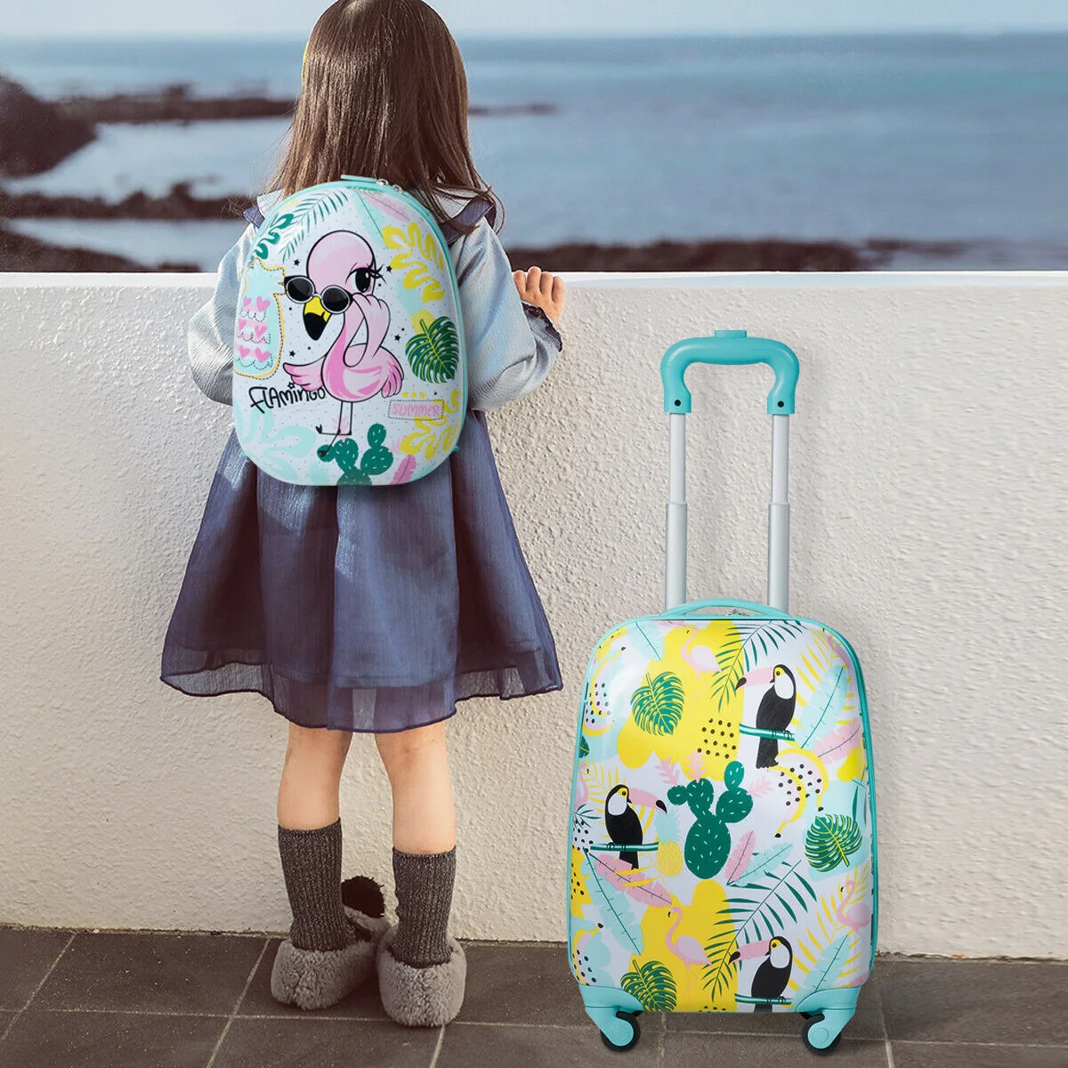 Kids Luggage Set, 12-inch Backpack, 16-inch Rolling Suitcase, Multicolor - Image 2