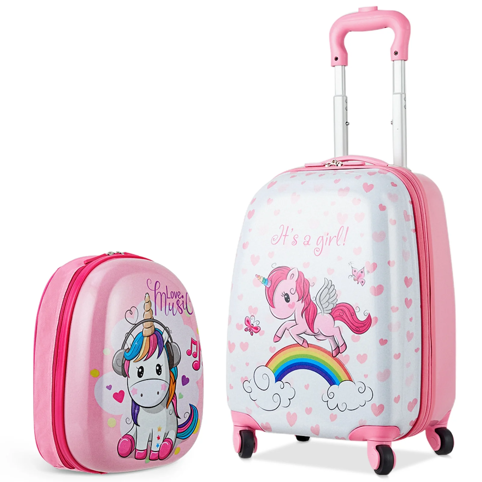 Kids Luggage Set, 12 Inch Backpack and 16 Inch Suitcase with Wheels, Pink - Image 4