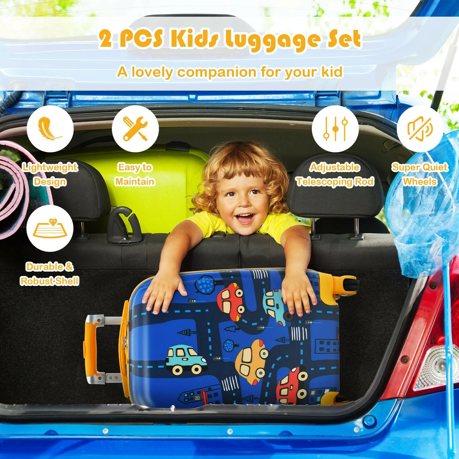Kids Luggage Set, 2 Pieces, With Backpack And Suitcase, Blue - Image 6