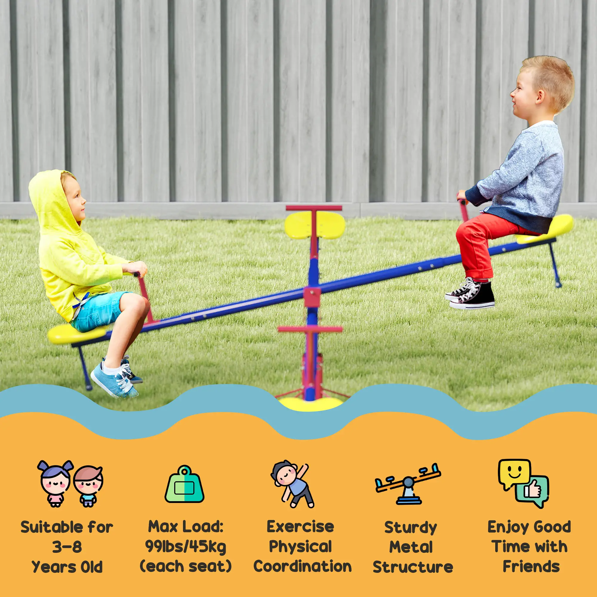Kids Metal Seesaw, 4 Seats, Playground Equipment for Garden - Image 4
