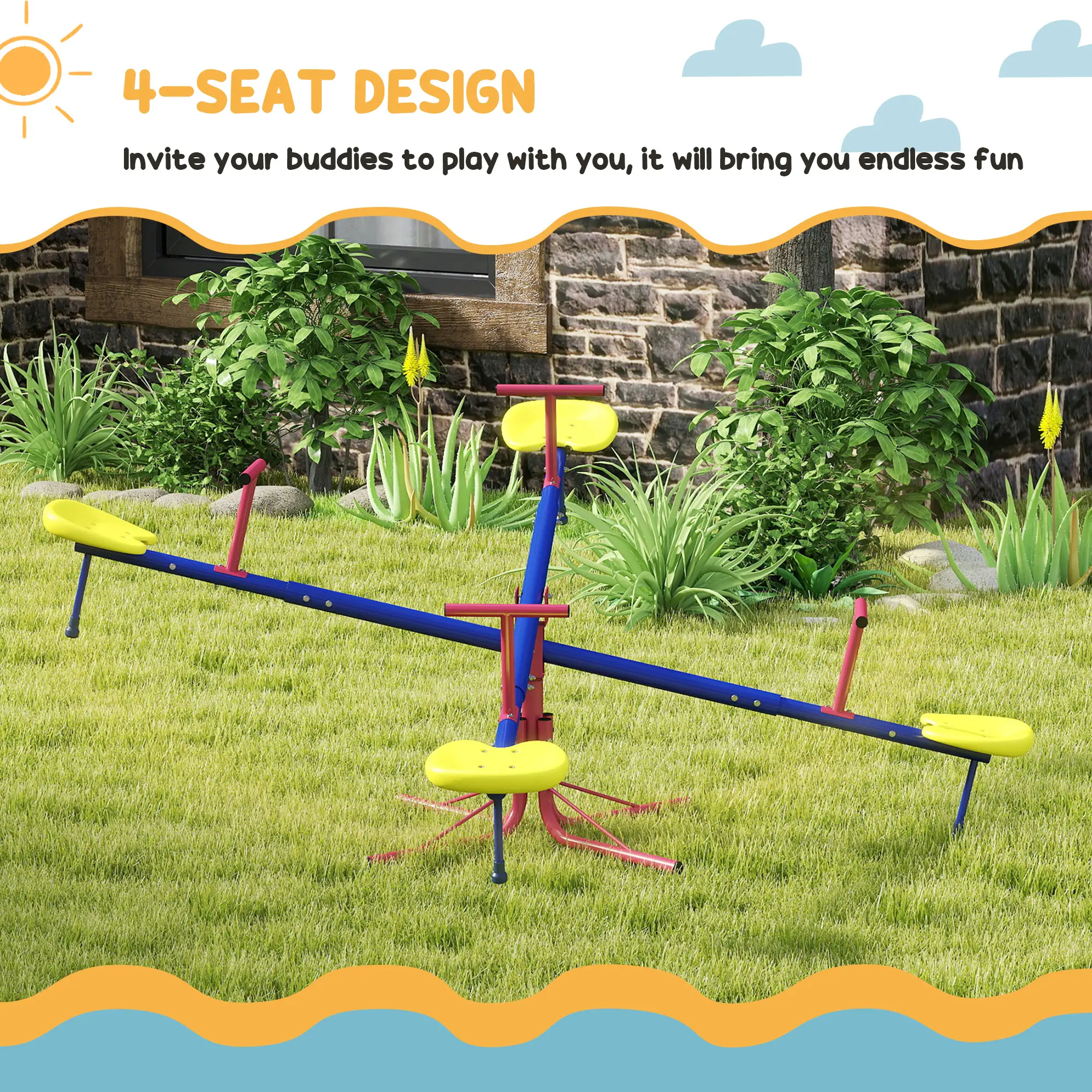 Kids Metal Seesaw, 4 Seats, Playground Equipment for Garden - Image 5