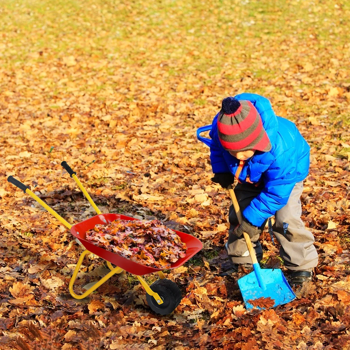 Kids Metal Wheelbarrow, Outdoor Garden Backyard Play Toy, Red - Image 8