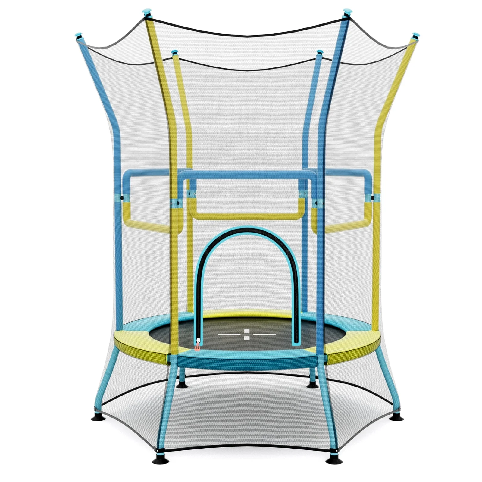 Kids Mini Trampoline, Safety Enclosure Net, Foam Handles, Yellow - Image 4