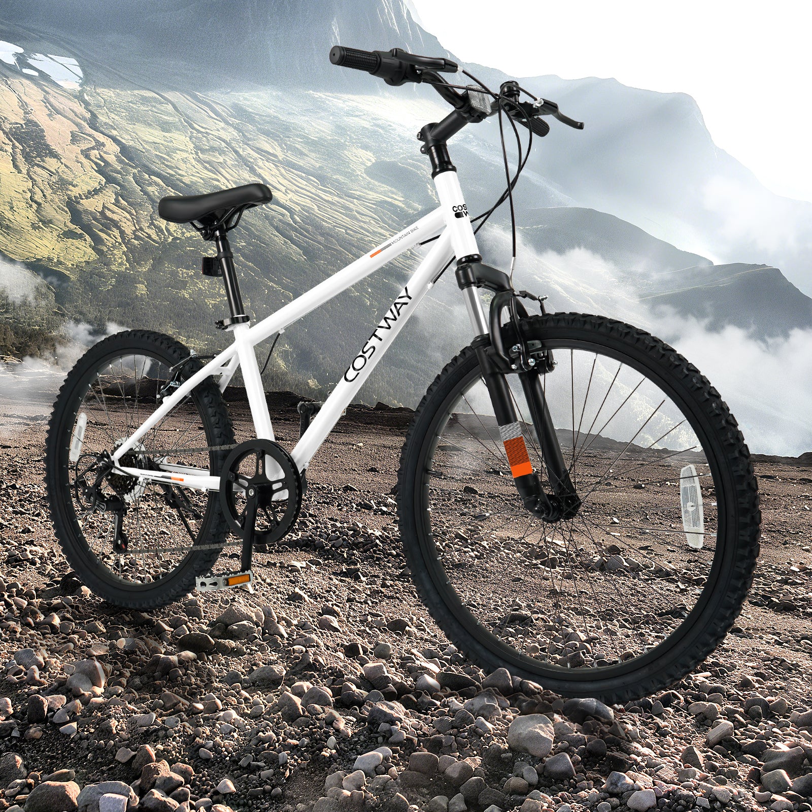 Kids Mountain Bike, 24 Inch, For Boys Girls Aged 8+, White - Image 3