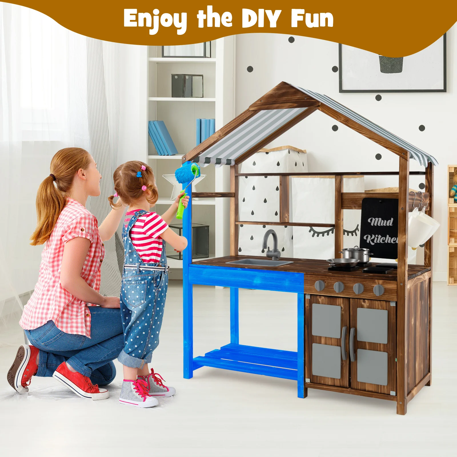 Kids Mud Kitchen Outdoor, Solid Wood, Natural - Image 6