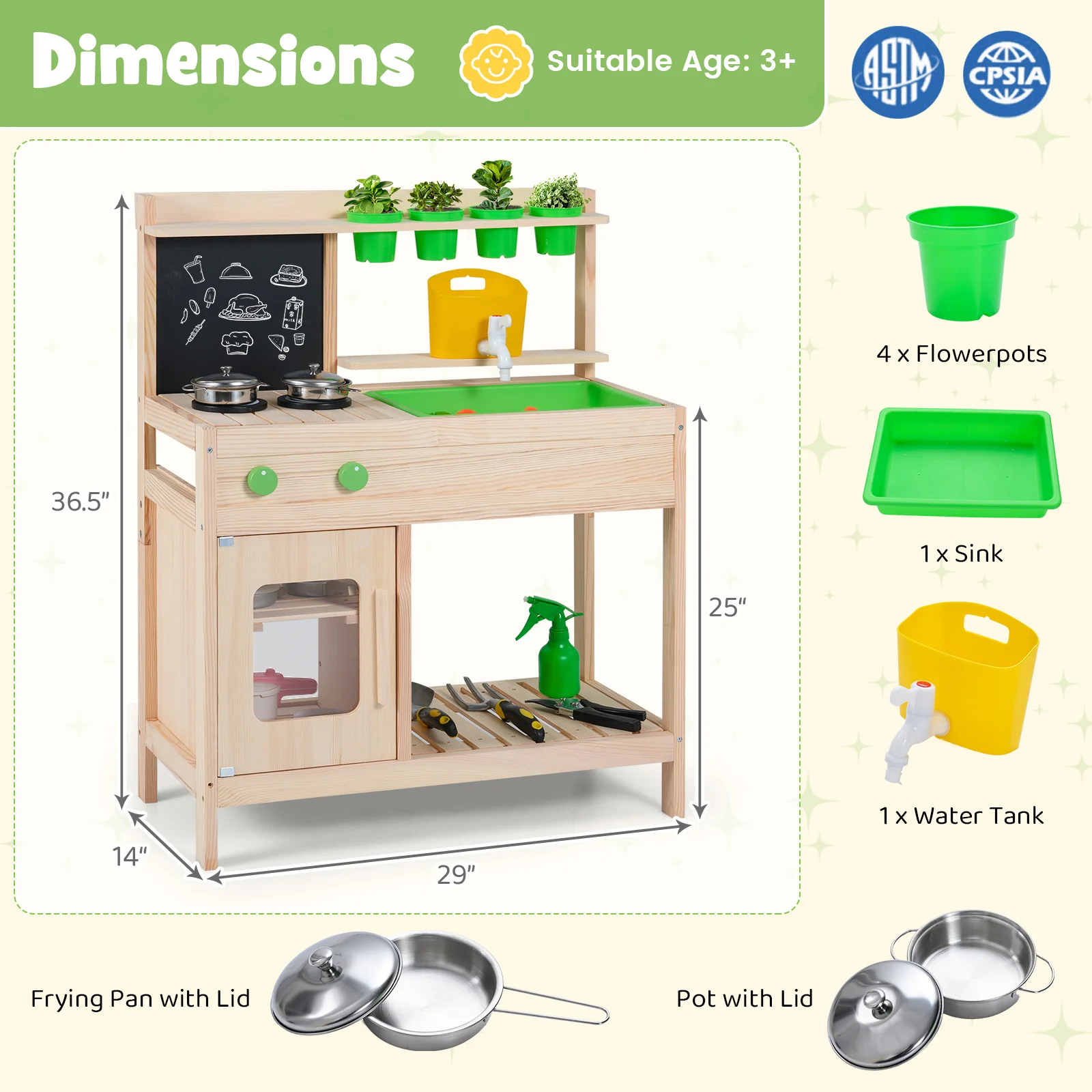 Kids Mud Kitchen Play Pretend Kitchen with Chalkboard for Kids Aged 3+ - Image 6