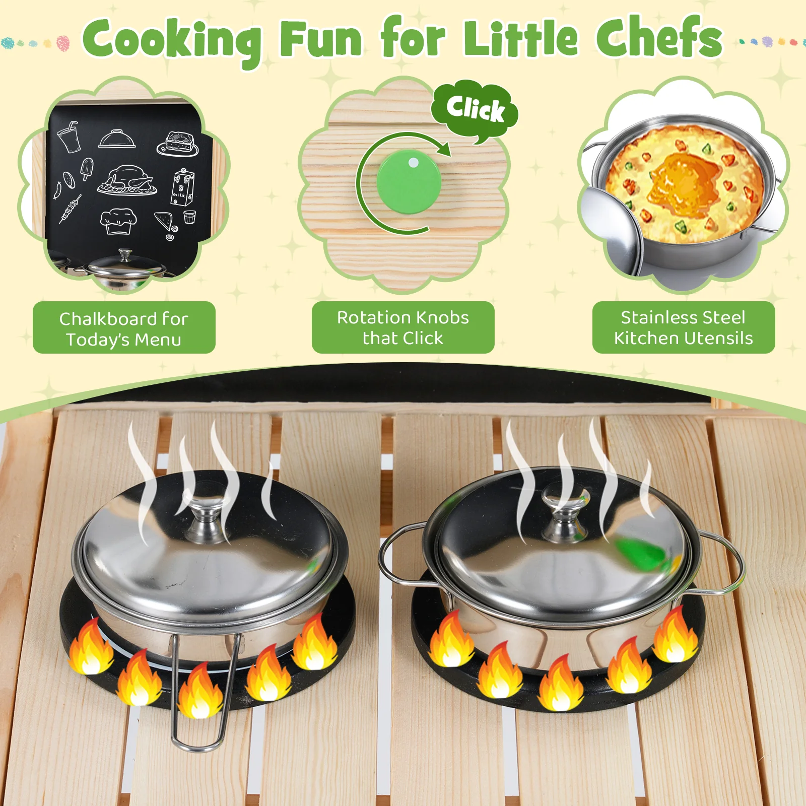 Kids Mud Kitchen Play Pretend Kitchen with Chalkboard for Kids Aged 3+ - Image 7