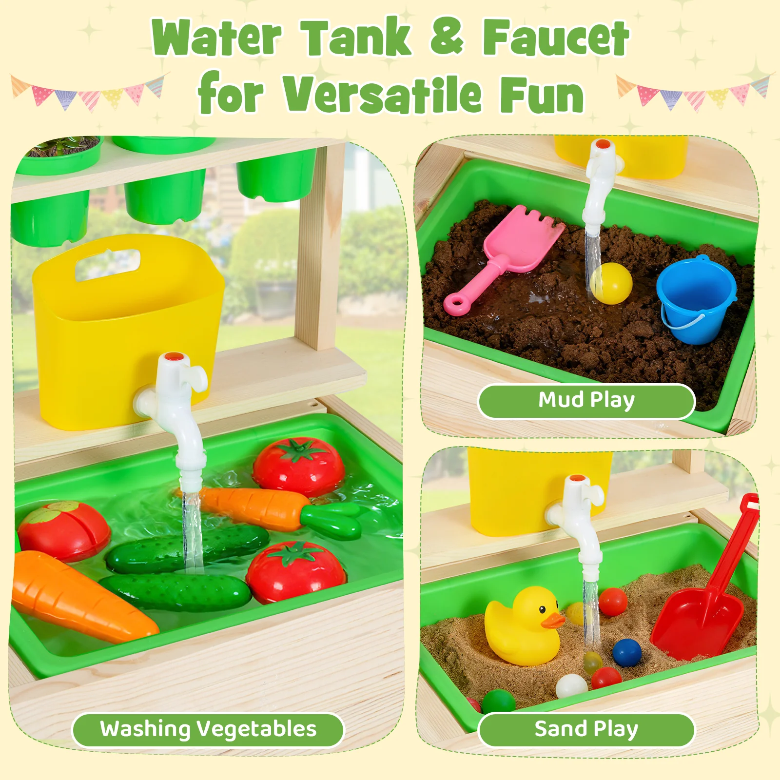 Kids Mud Kitchen Play Pretend Kitchen with Chalkboard for Kids Aged 3+ - Image 9