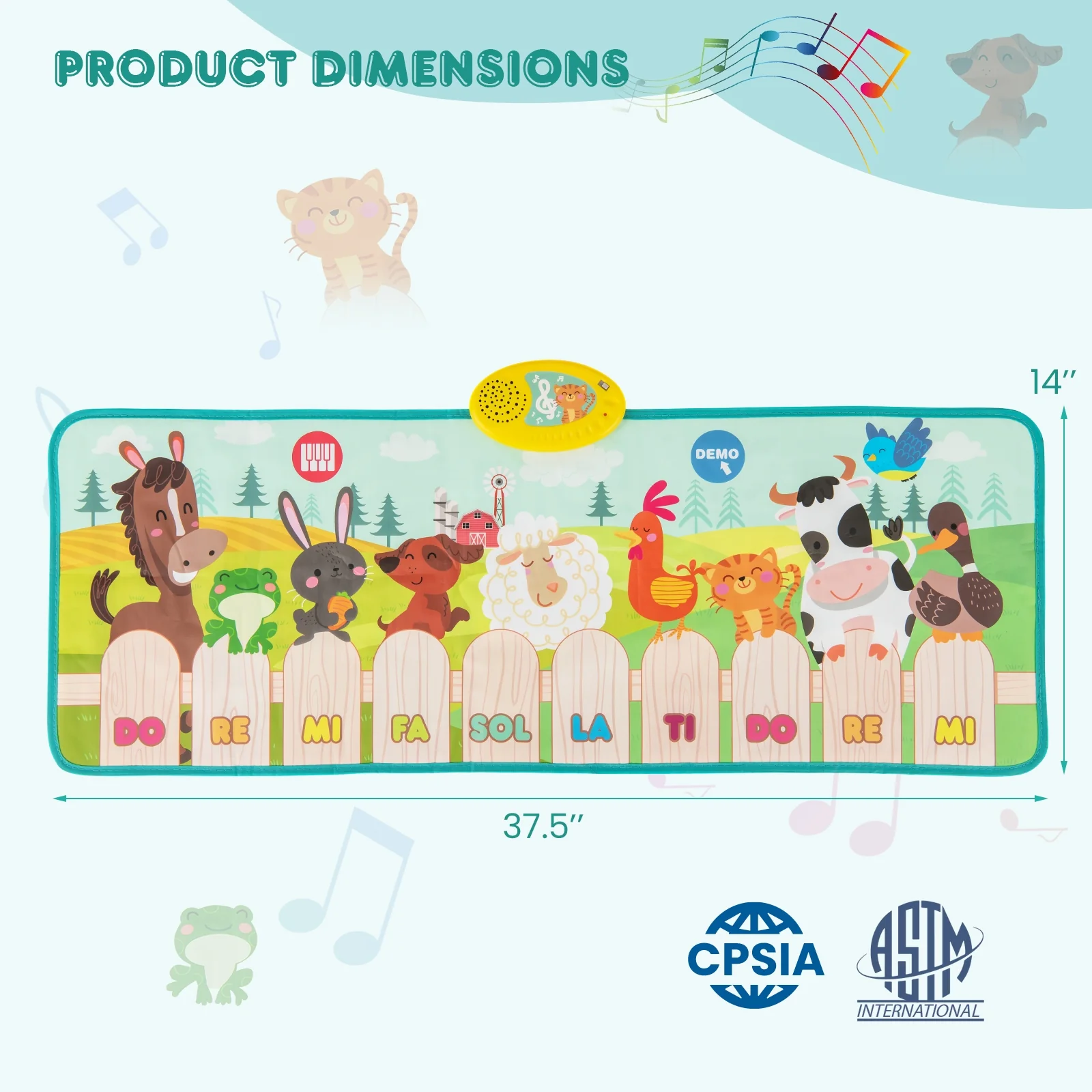 Kids Musical Mat, Animal Farm Piano, Multicolor - Image 6