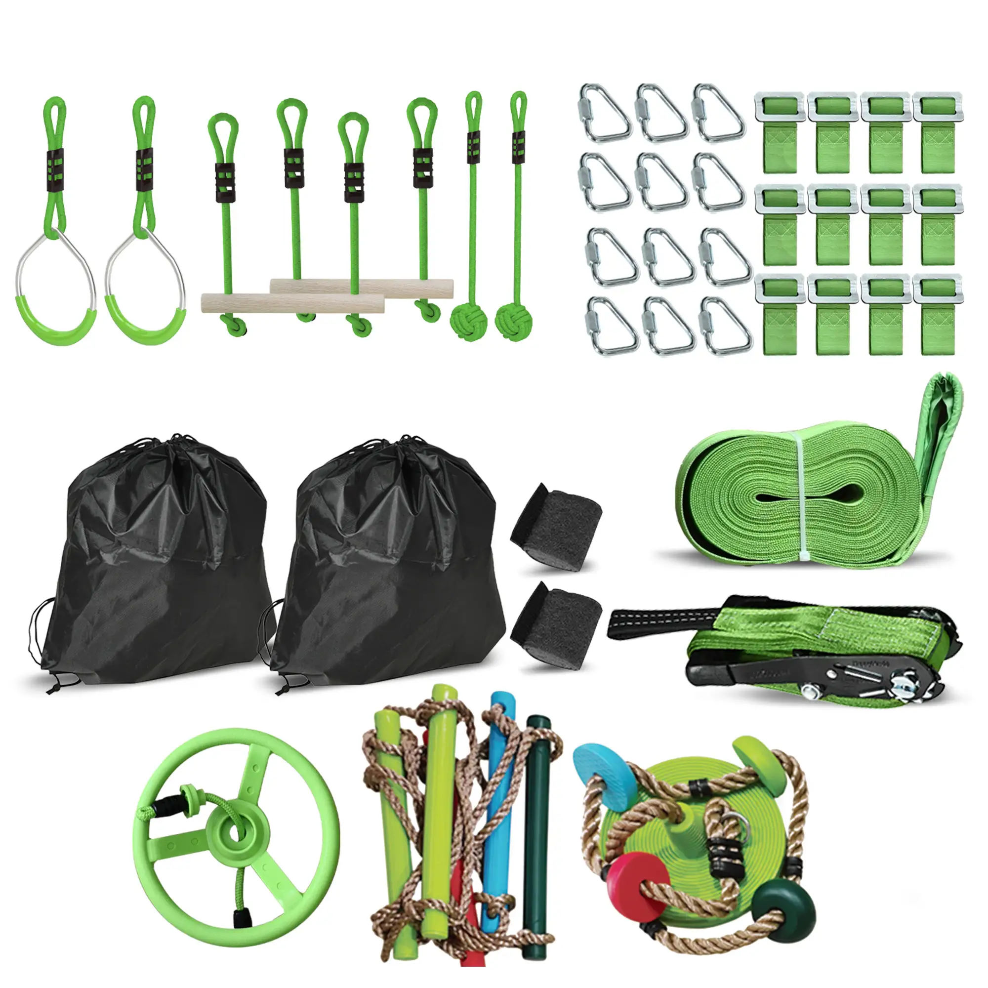 Kids Obstacle Course, 10-Piece Slackline Kit With Monkey Bars - Image 11