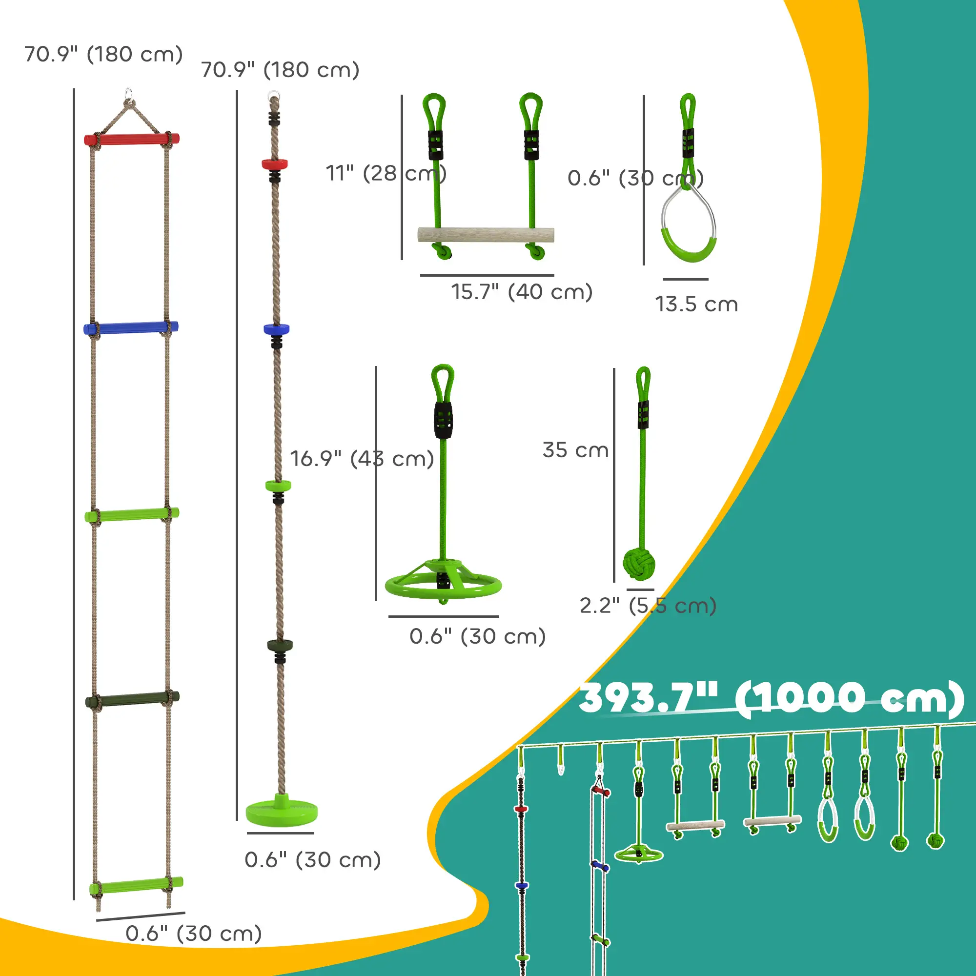 Kids Obstacle Course, 10-Piece Slackline Kit With Monkey Bars - Image 3