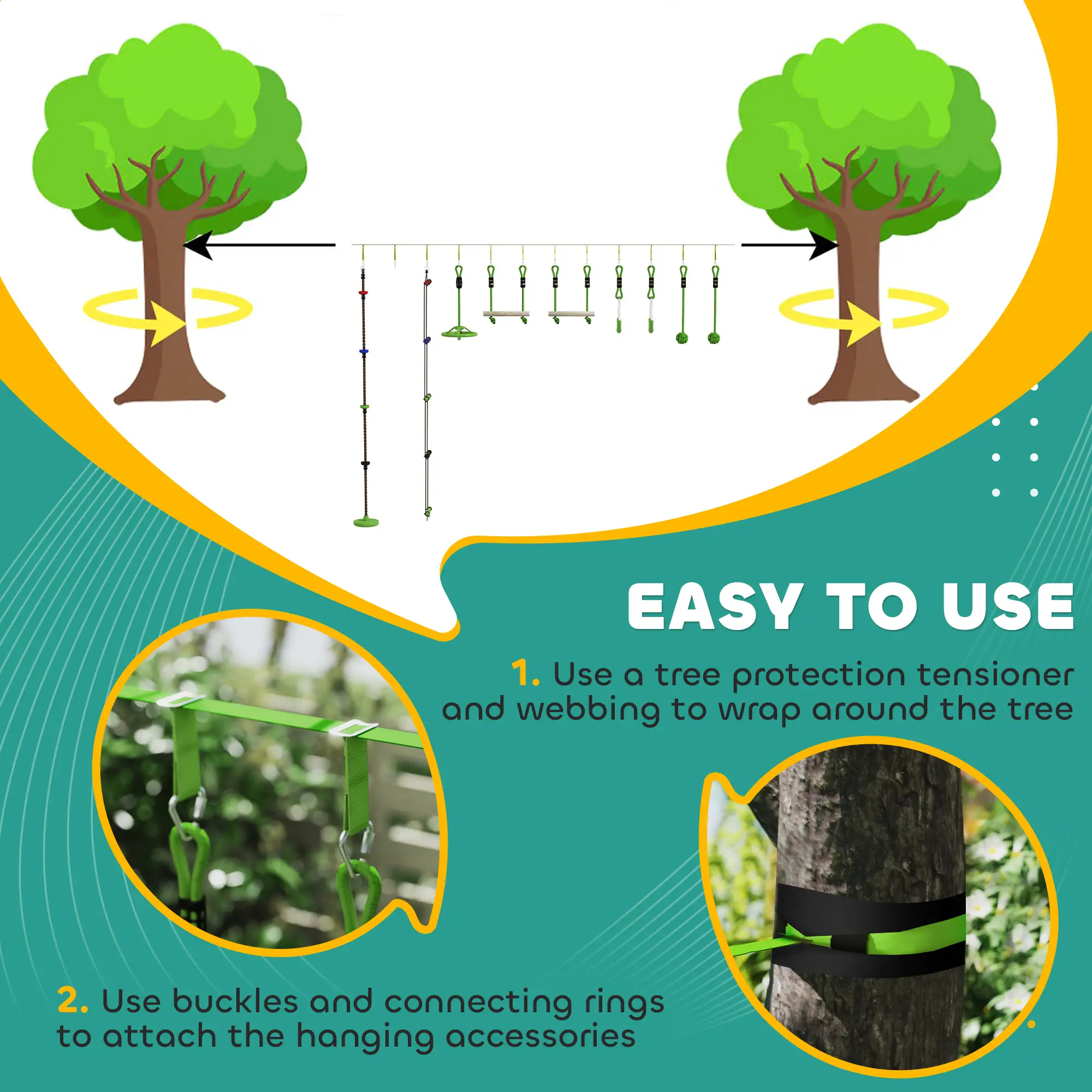 Kids Obstacle Course, 10-Piece Slackline Kit With Monkey Bars - Image 5