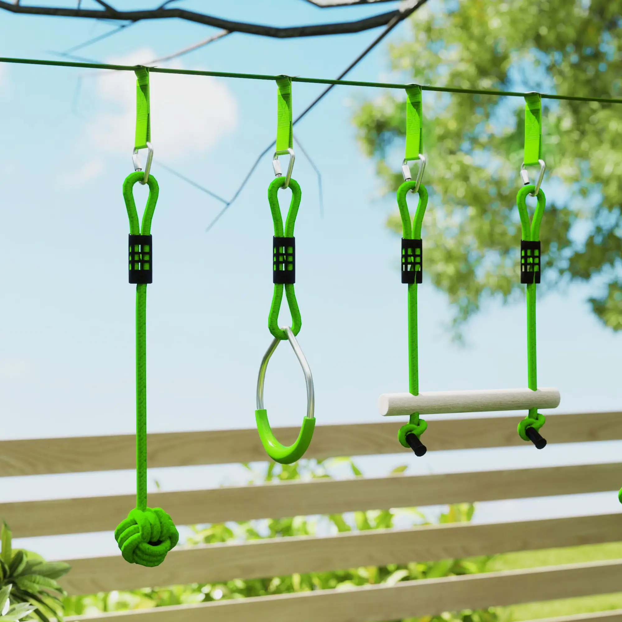Kids Obstacle Course, 10-Piece Slackline Kit With Monkey Bars - Image 9