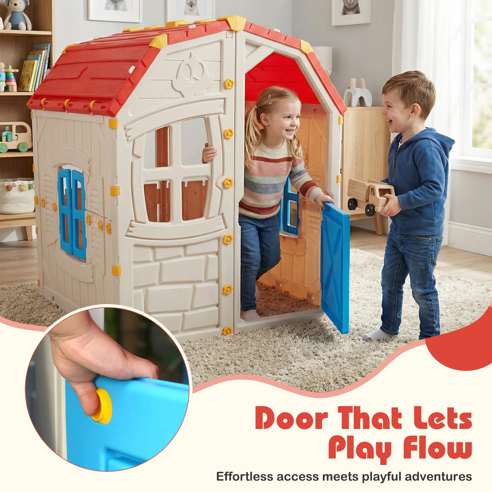Kids Outdoor Playhouse with Openable Windows and Door for Indoor Room, Blue - Image 10