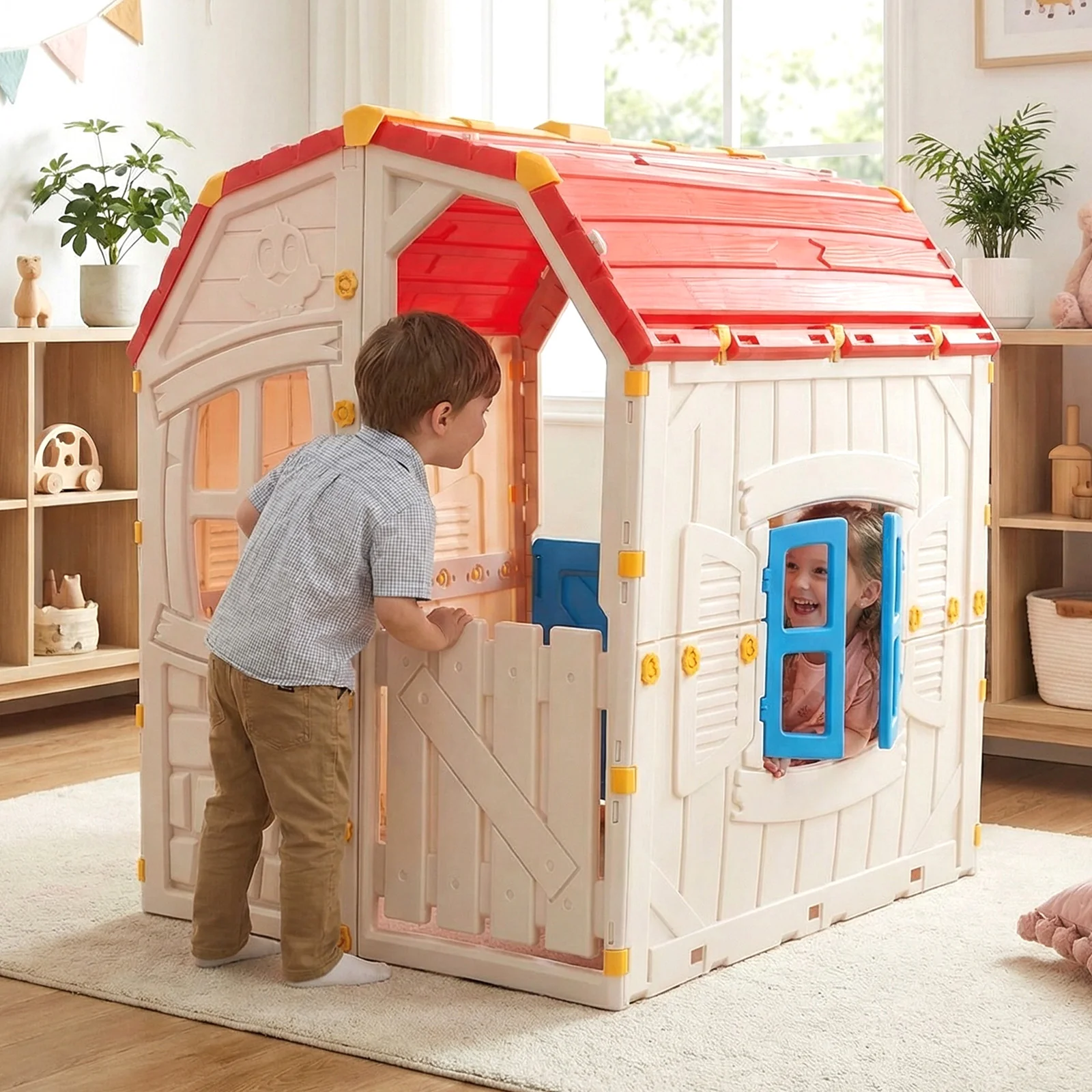 Kids Outdoor Playhouse with Openable Windows and Door for Indoor Room, Blue - Image 3