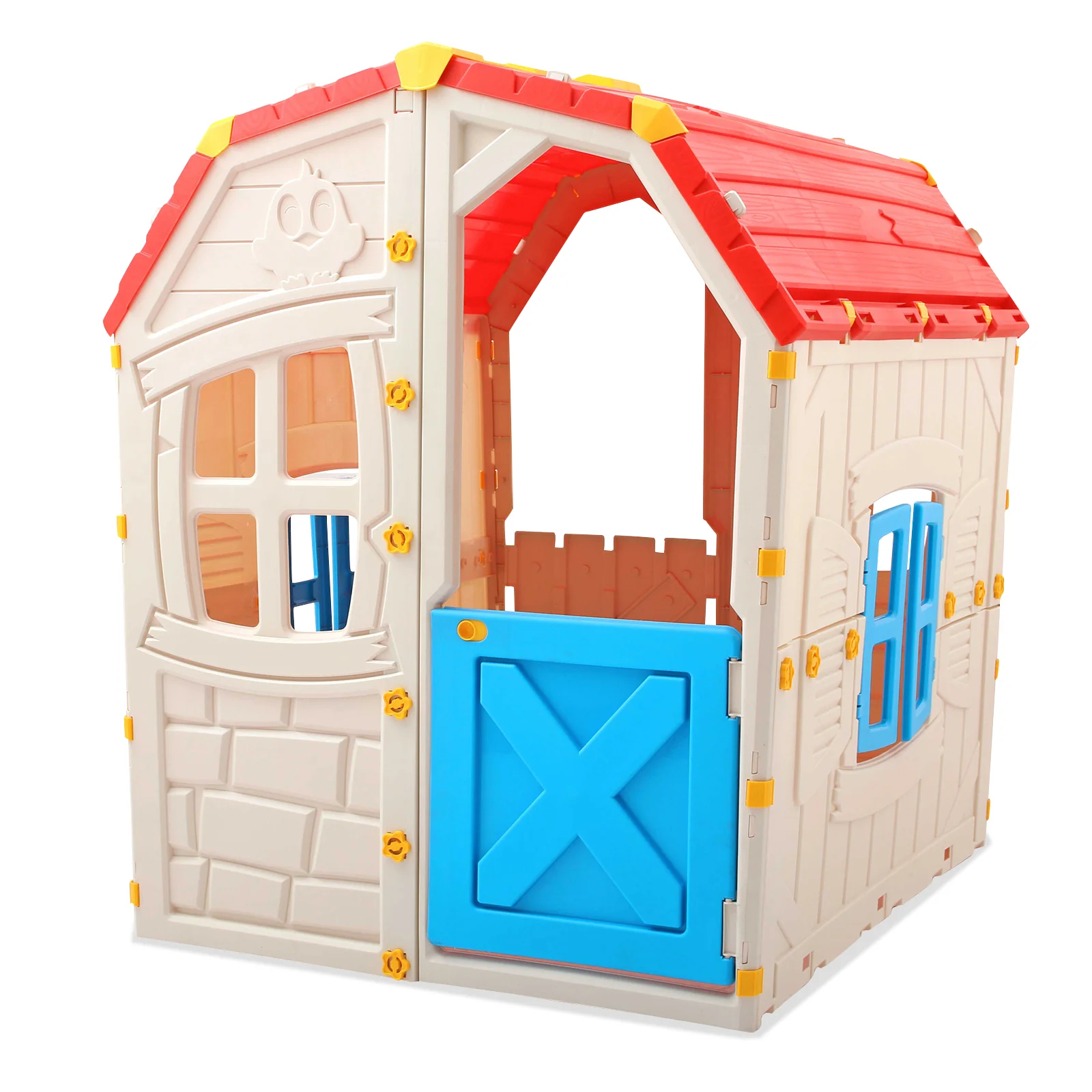 Kids Outdoor Playhouse with Openable Windows and Door for Indoor Room, Blue - Image 4