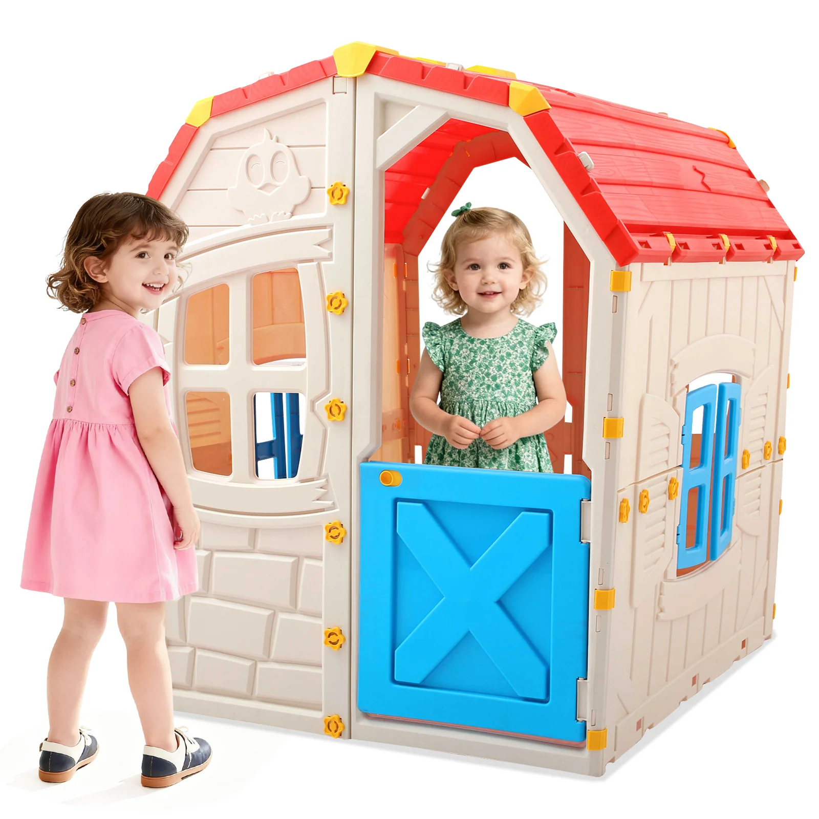 Kids Outdoor Playhouse with Openable Windows and Door for Indoor Room, Blue - Image 5
