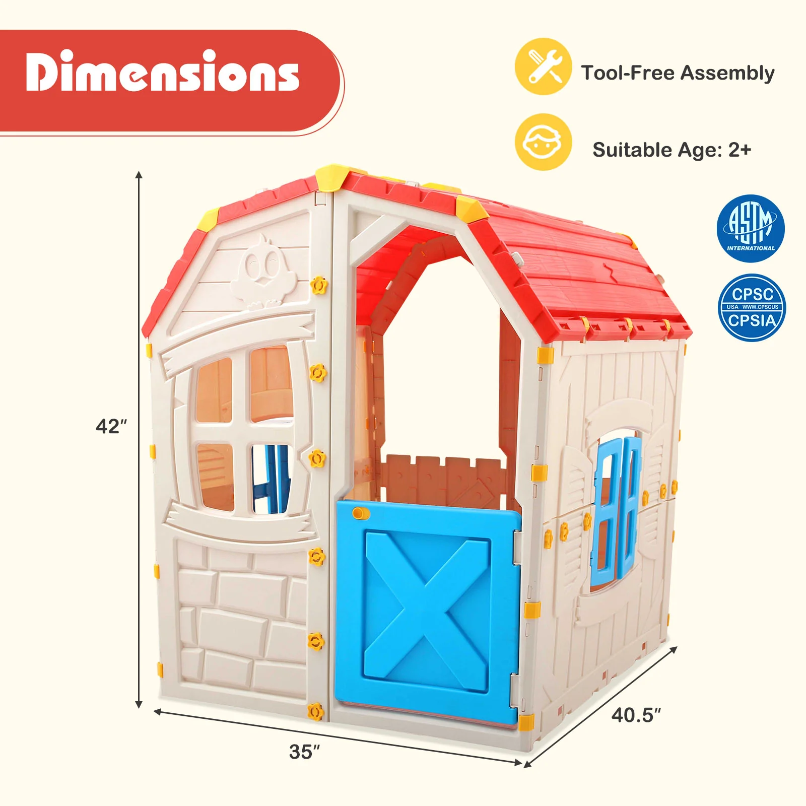 Kids Outdoor Playhouse with Openable Windows and Door for Indoor Room, Blue - Image 6