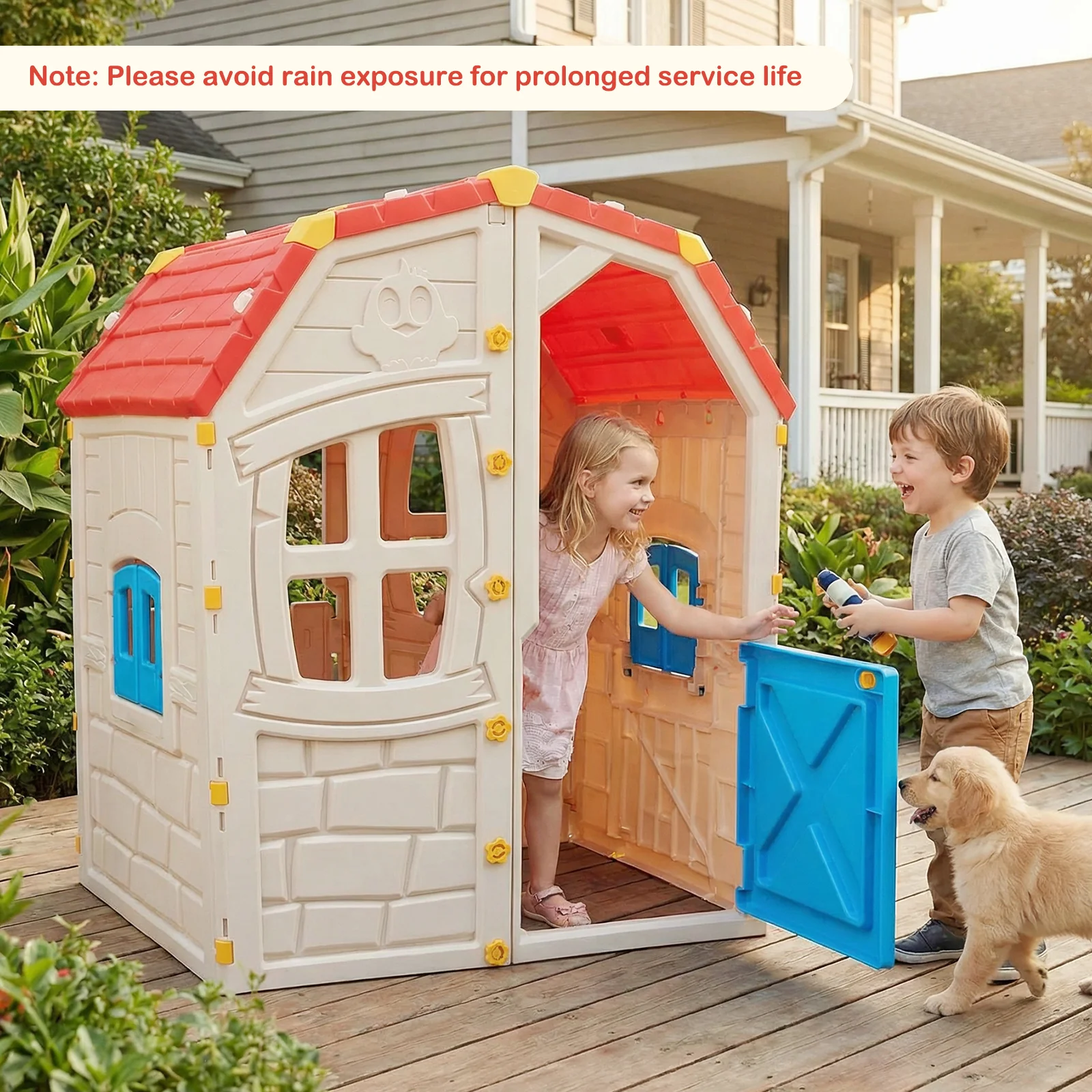 Kids Outdoor Playhouse with Openable Windows and Door for Indoor Room, Blue - Image 8