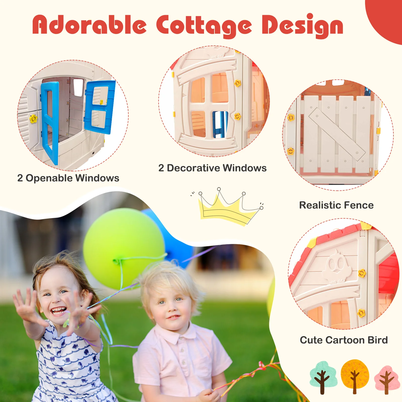 Kids Outdoor Playhouse with Openable Windows and Door for Indoor Room, Blue - Image 9