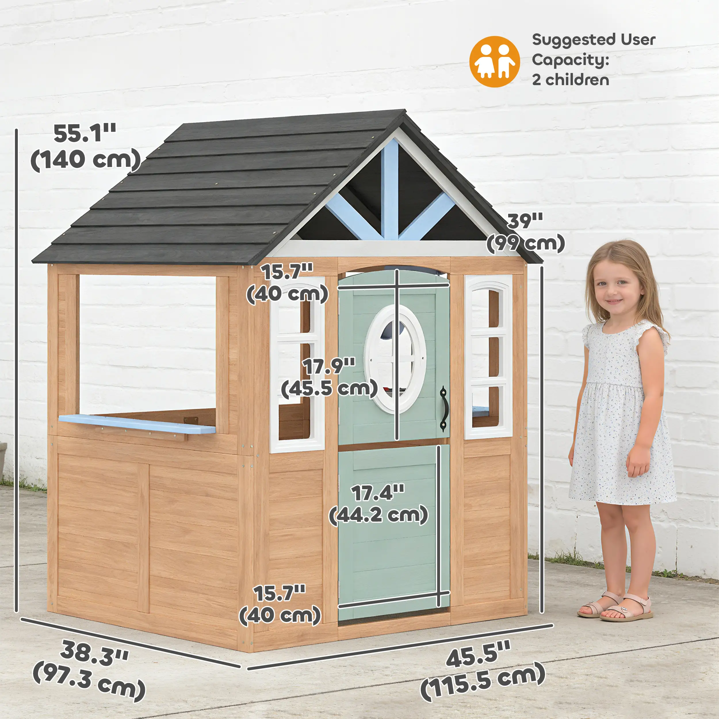 Kids Outdoor Playhouse, Wooden Cottage With Pet Door, Play Kitchen - Image 3