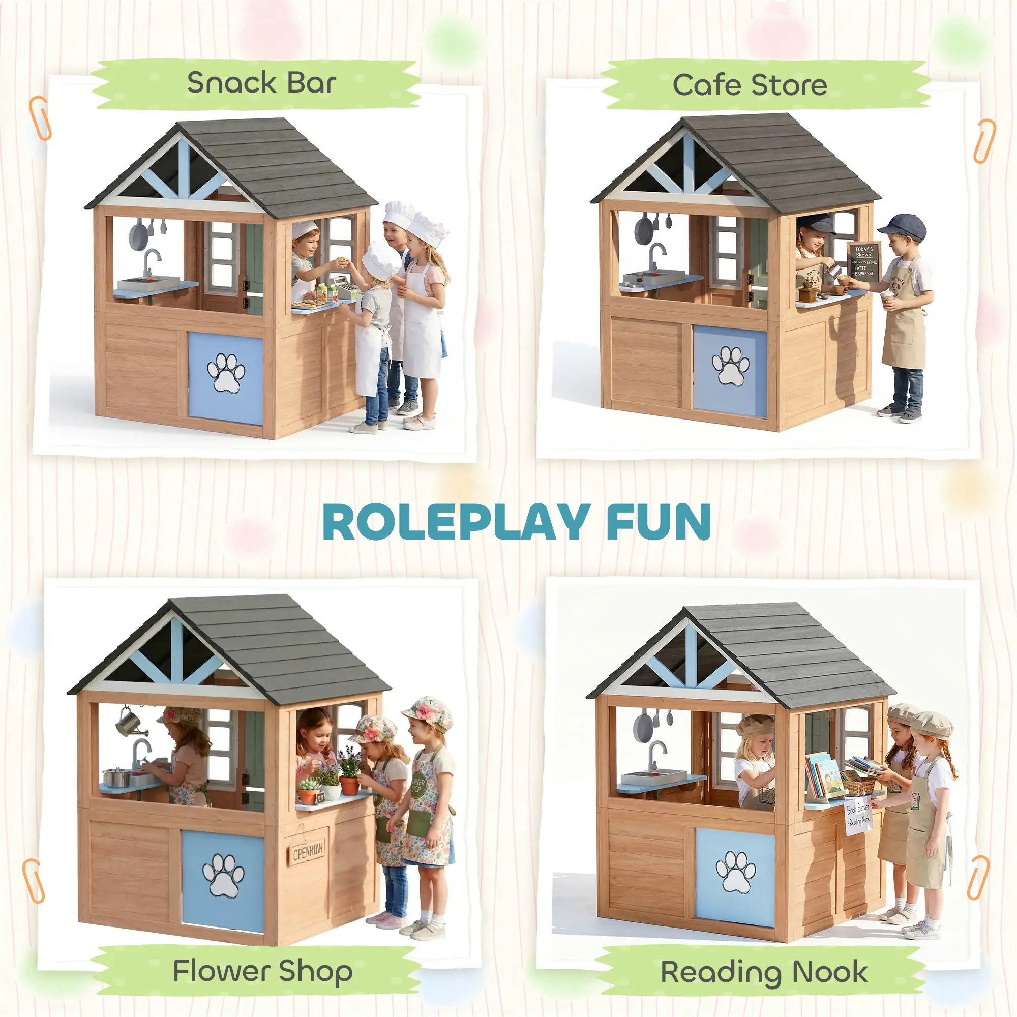 Kids Outdoor Playhouse, Wooden Cottage With Pet Door, Play Kitchen - Image 6